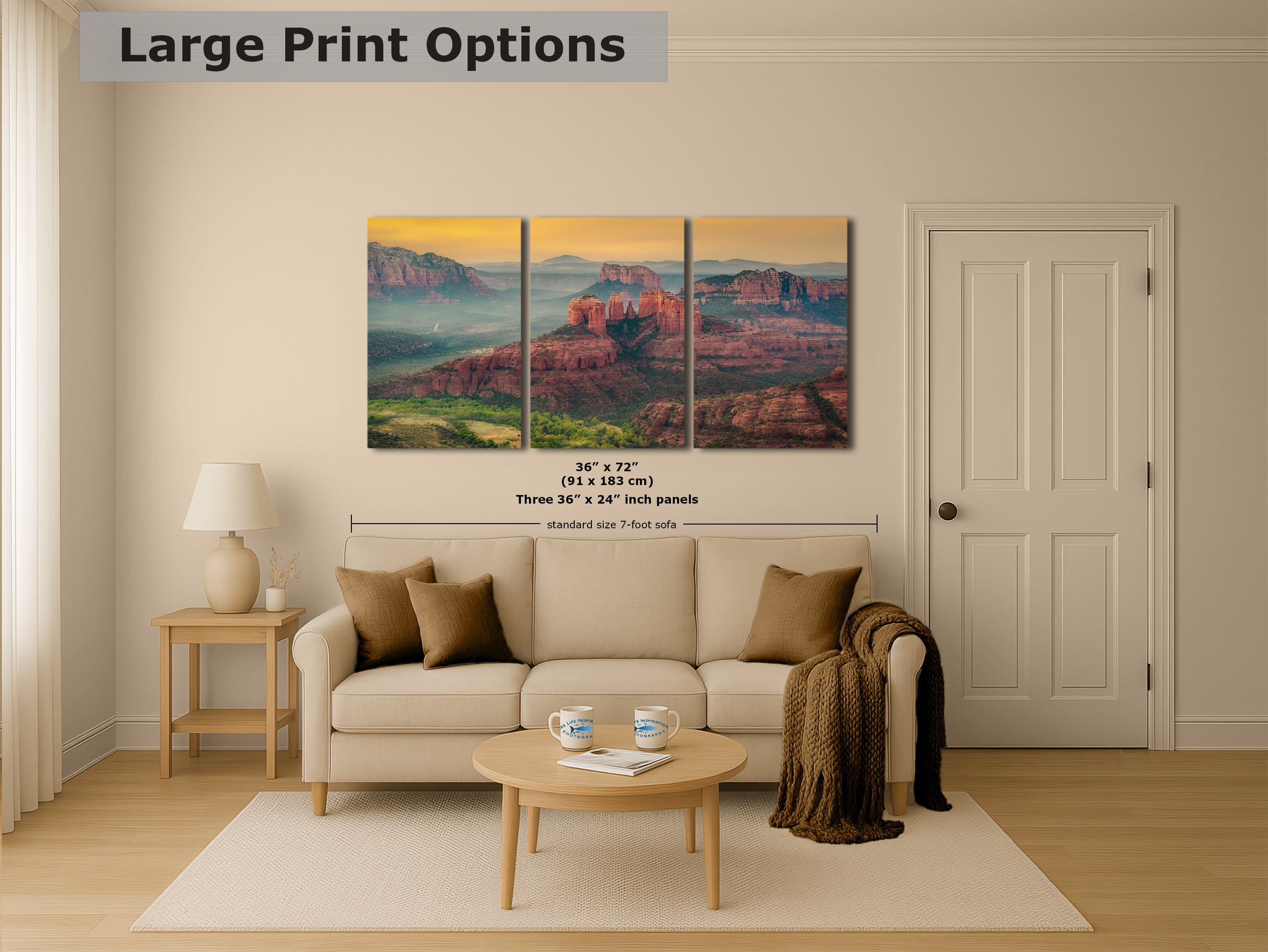 Cathedral Rock Aerial Sunrise, Sedona Arizona Desert Picture Nature Photo Relaxation Artwork for Meditation, Office, and House Decor