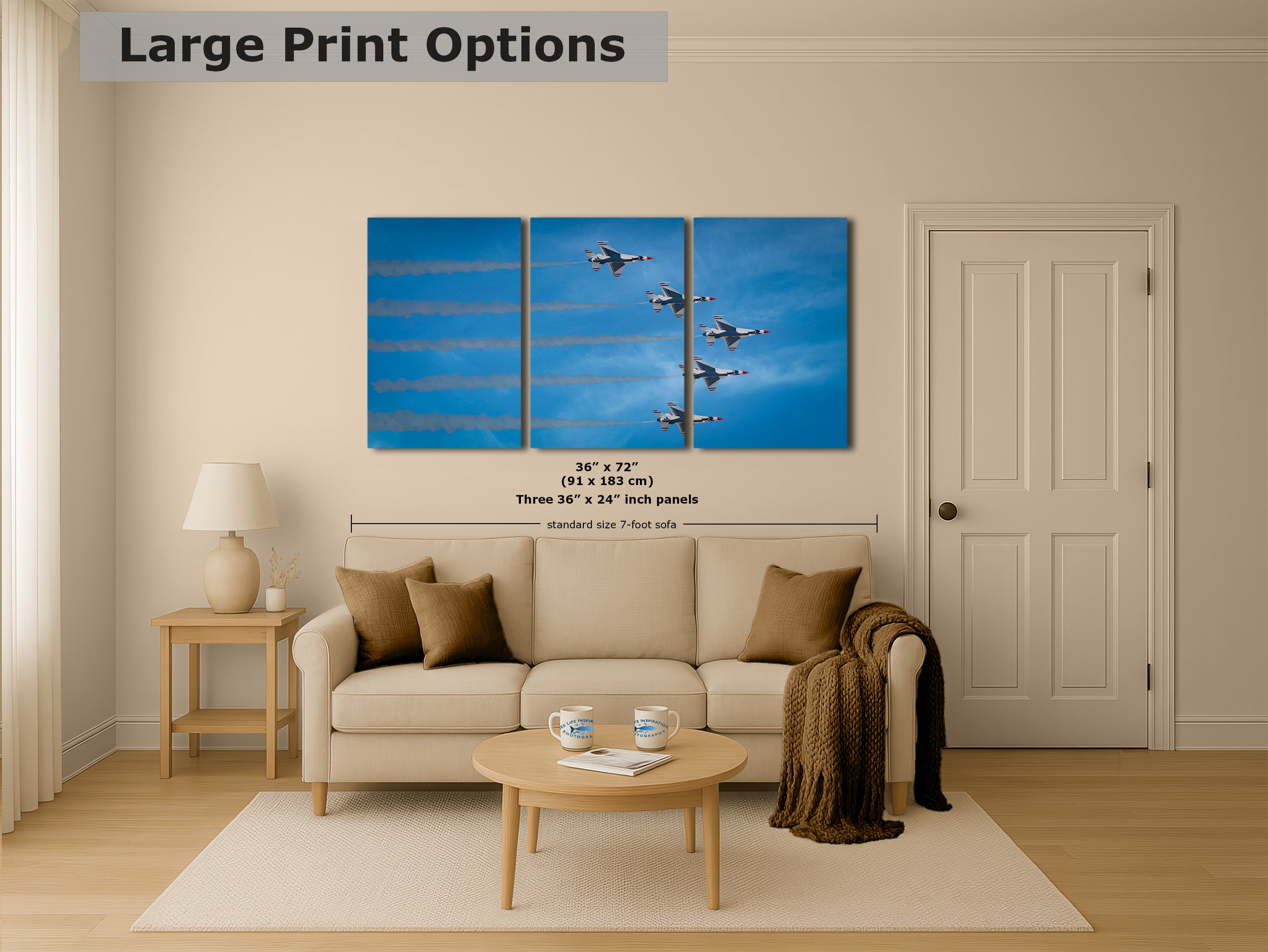 US Airforce Thunderbirds F-16 Fighting Falcon Aviation Artwork, Military Jet Fighter Wall Decor for Home & Office, Airplane PhotoPrint