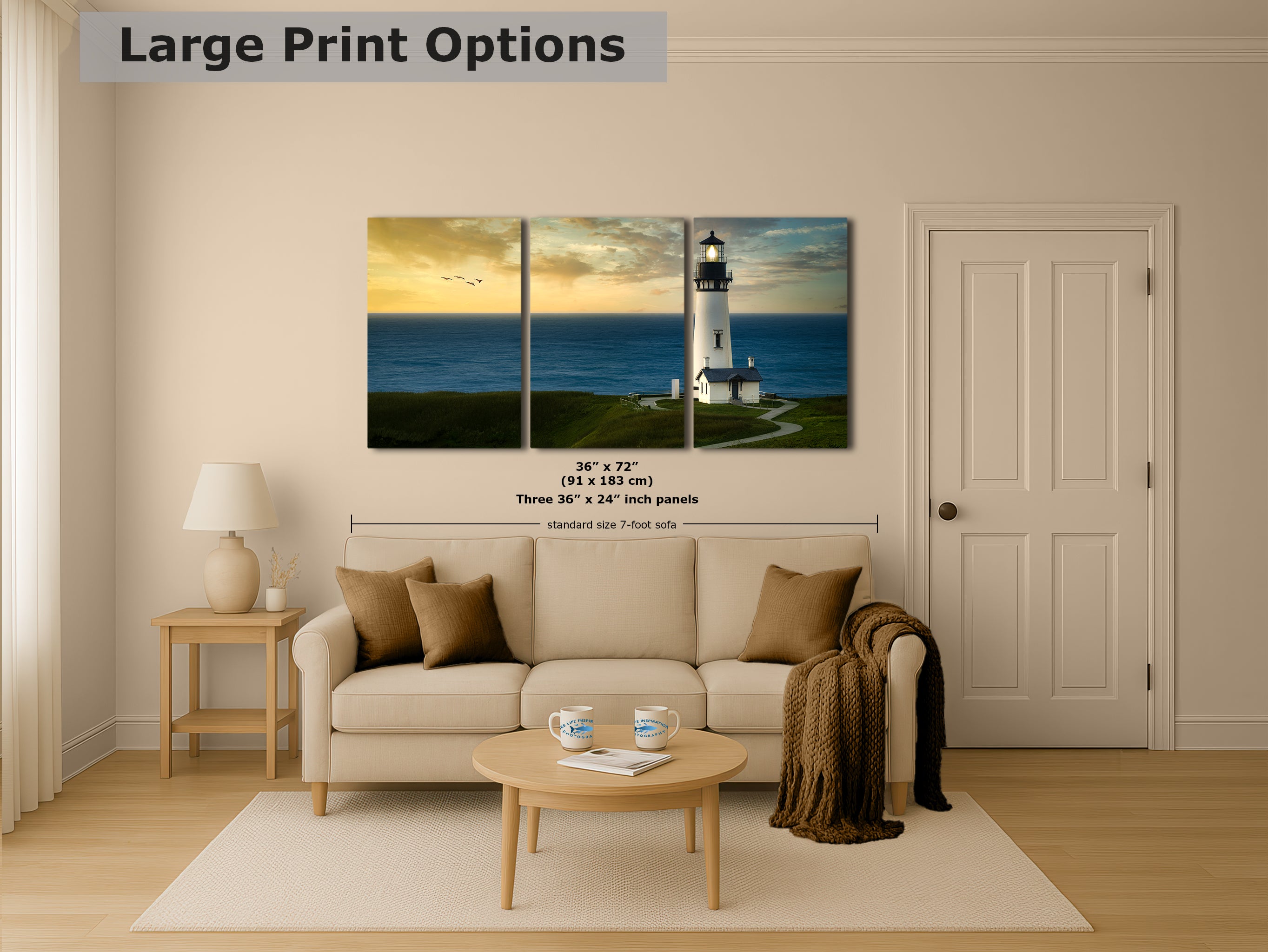Yaquina Head Lighthouse Picture, Oregon Coast Ocean Picture, Pacific Northwest Beach Photo Wall Art for Office and Relaxation