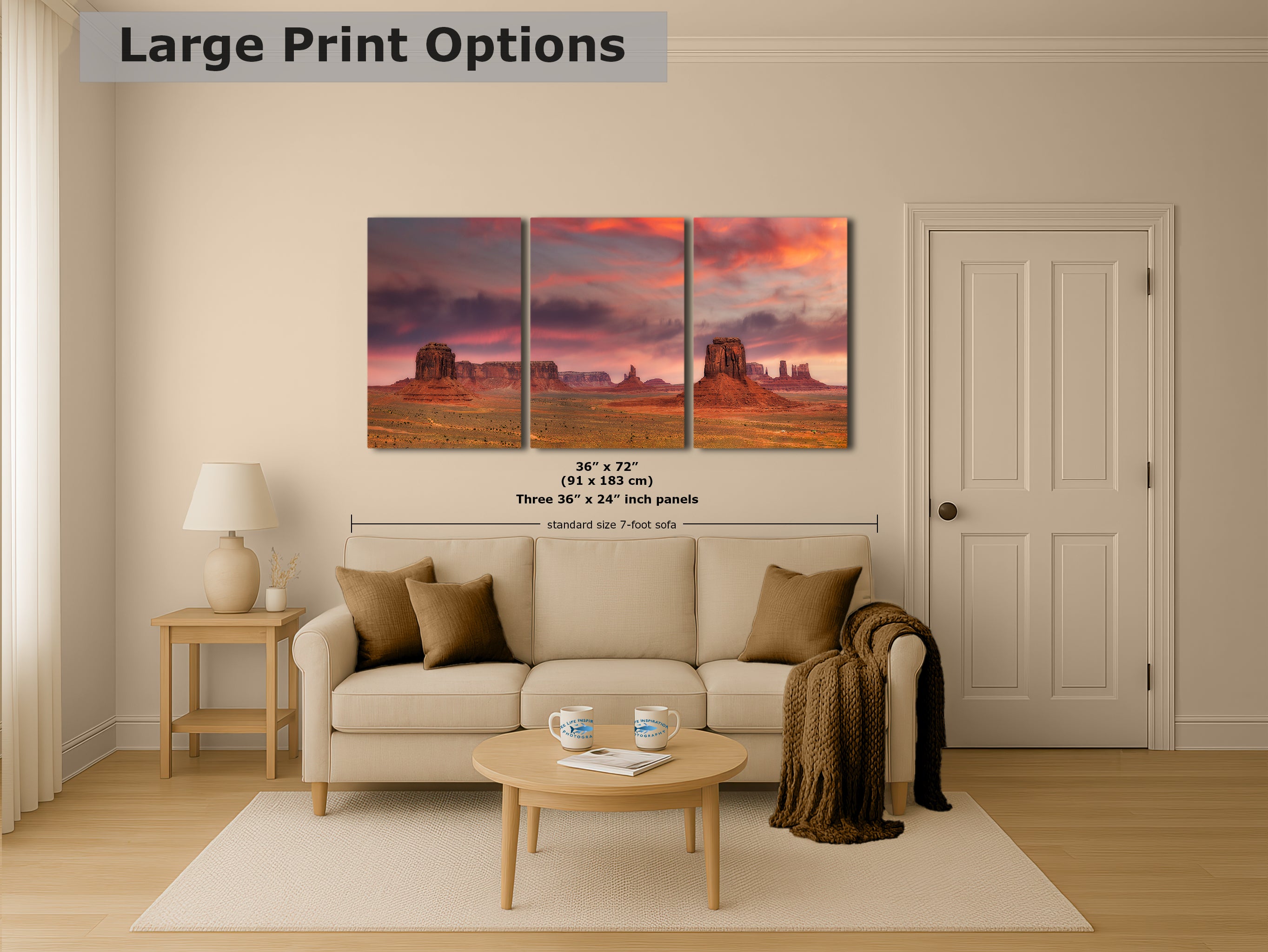 Monument Valley Arizona Desert Picture Nature Photo Panorama, Bohemian Style Relaxation Artwork for Meditation, Apartment, Office & House Decor