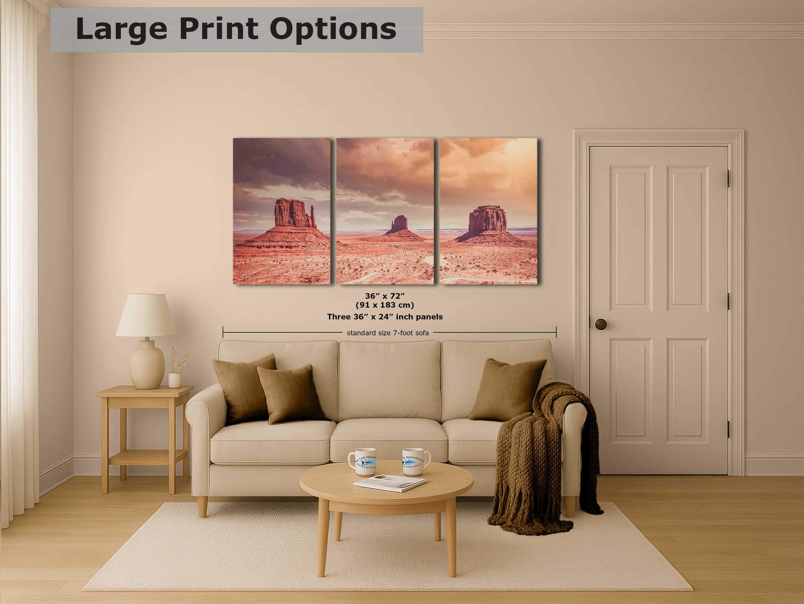 Monument Valley Panorama Arizona Desert Picture Nature Photo, Bohemian Style Relaxation Artwork for Meditation, Apartment, Office & House Decor