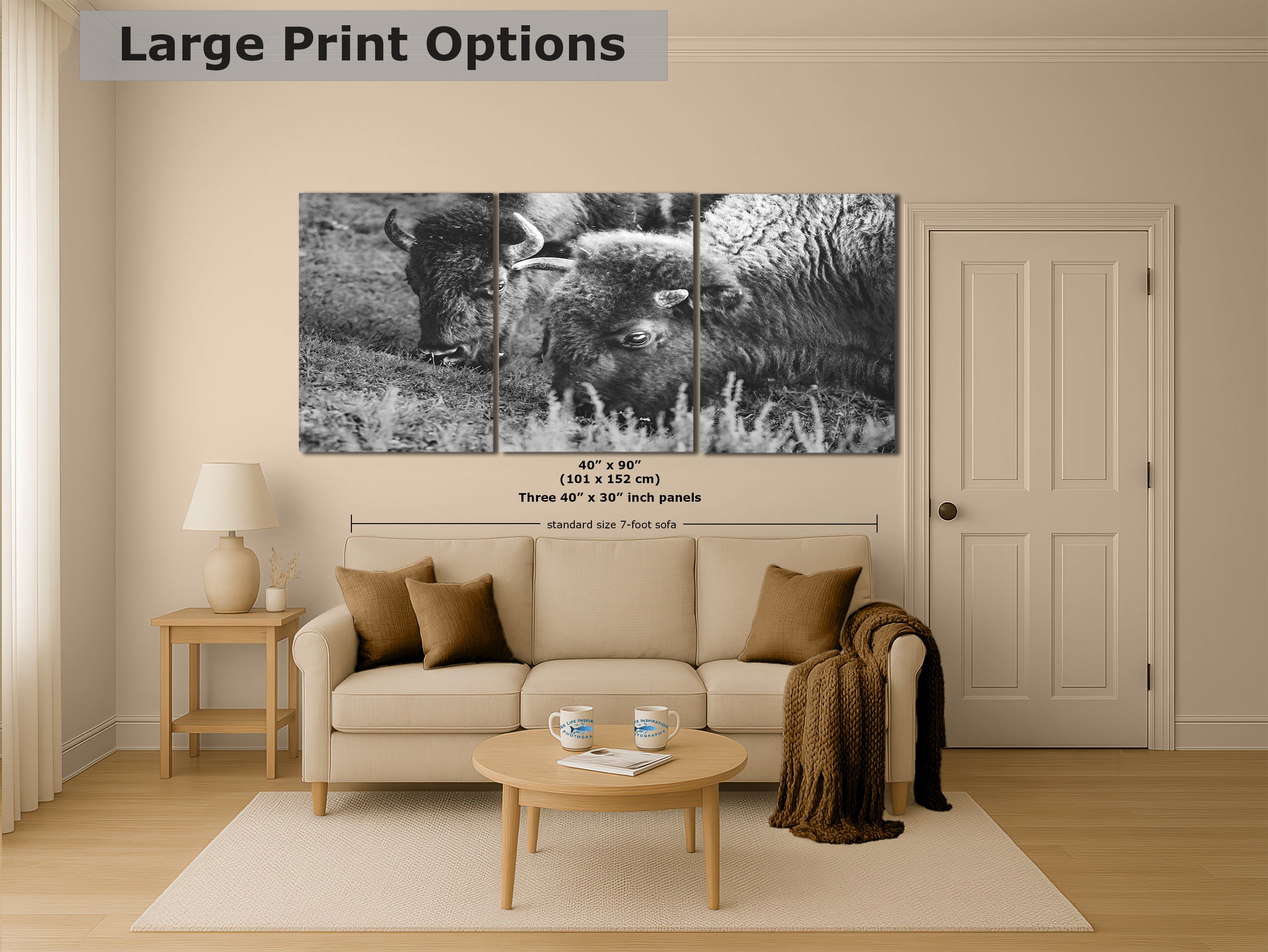 Grazing Buffalo Artwork Wildlife Photography, Black and White Bison Wall Decor, Rustic Cabin Animal Print, Nature Wall Art for Home or Office