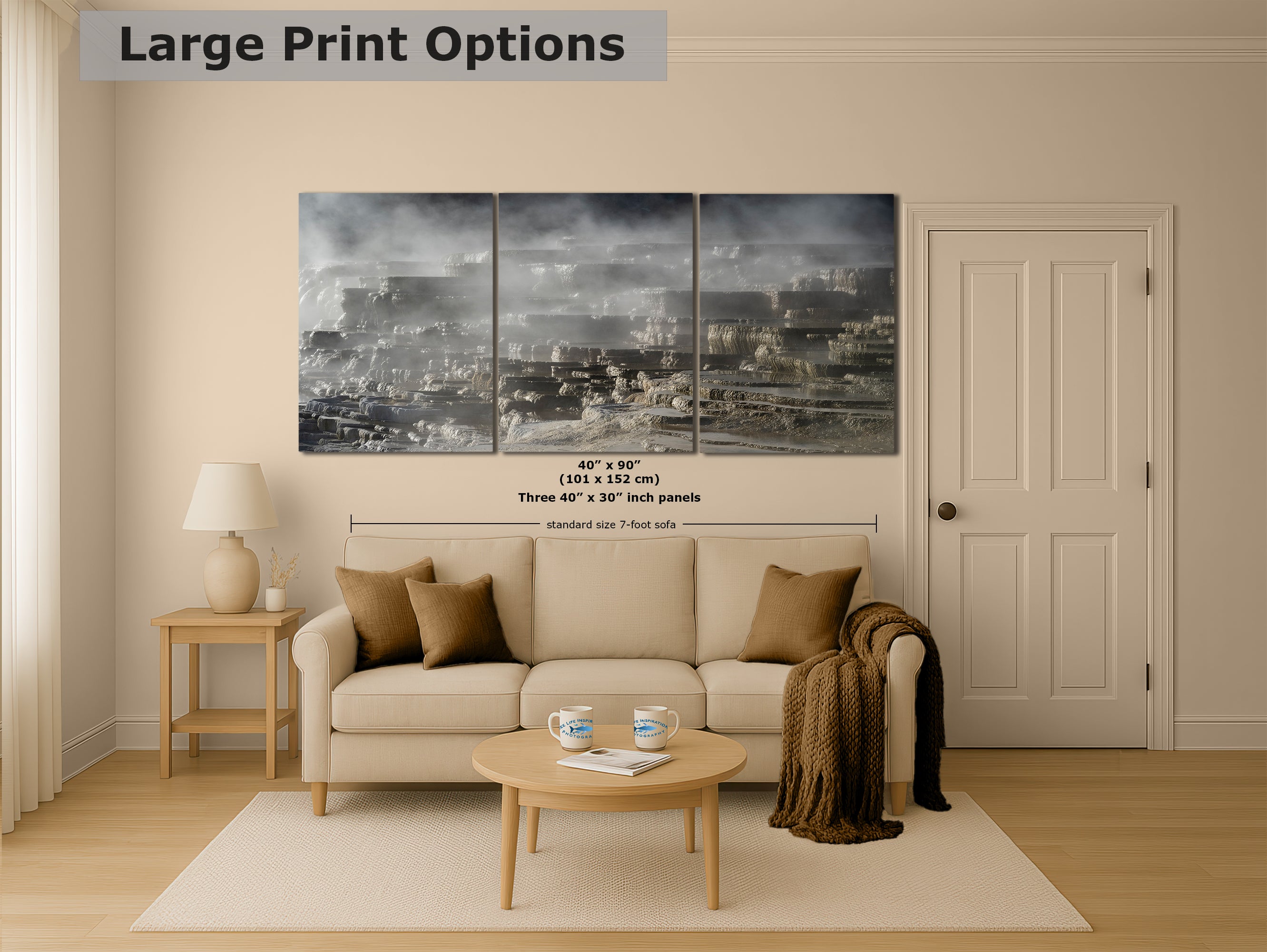 Mammoth Hot Springs Yellowstone National Park Nature Photo | Wyoming Mountain Picture Relaxation Artwork for Meditation or House Decor