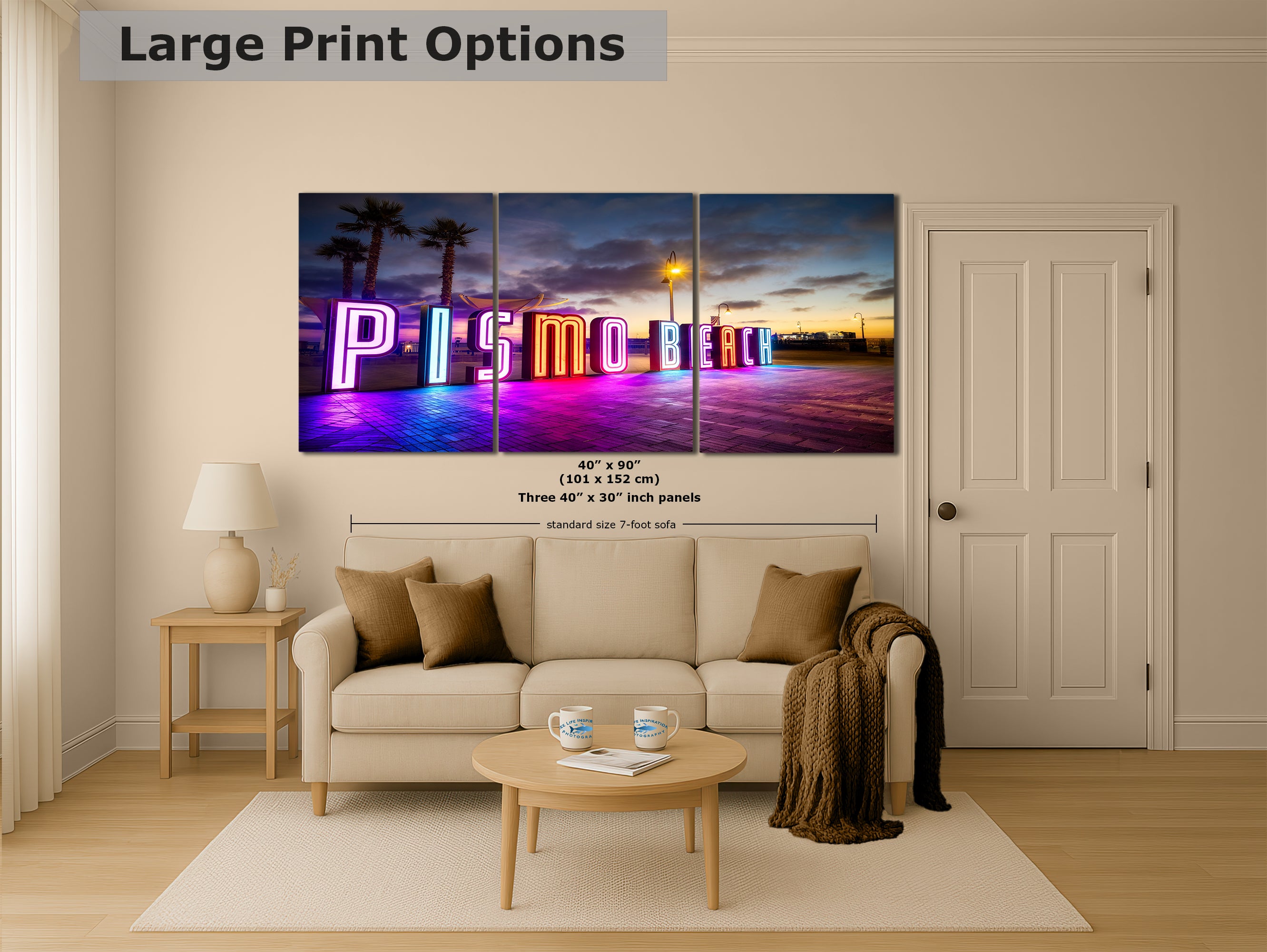 Pismo Beach Iconic Neon Sign House Decor, California Coastal Art Print with Vibrant Neon Lights for Retro Wall Art, Beach Lover Gift