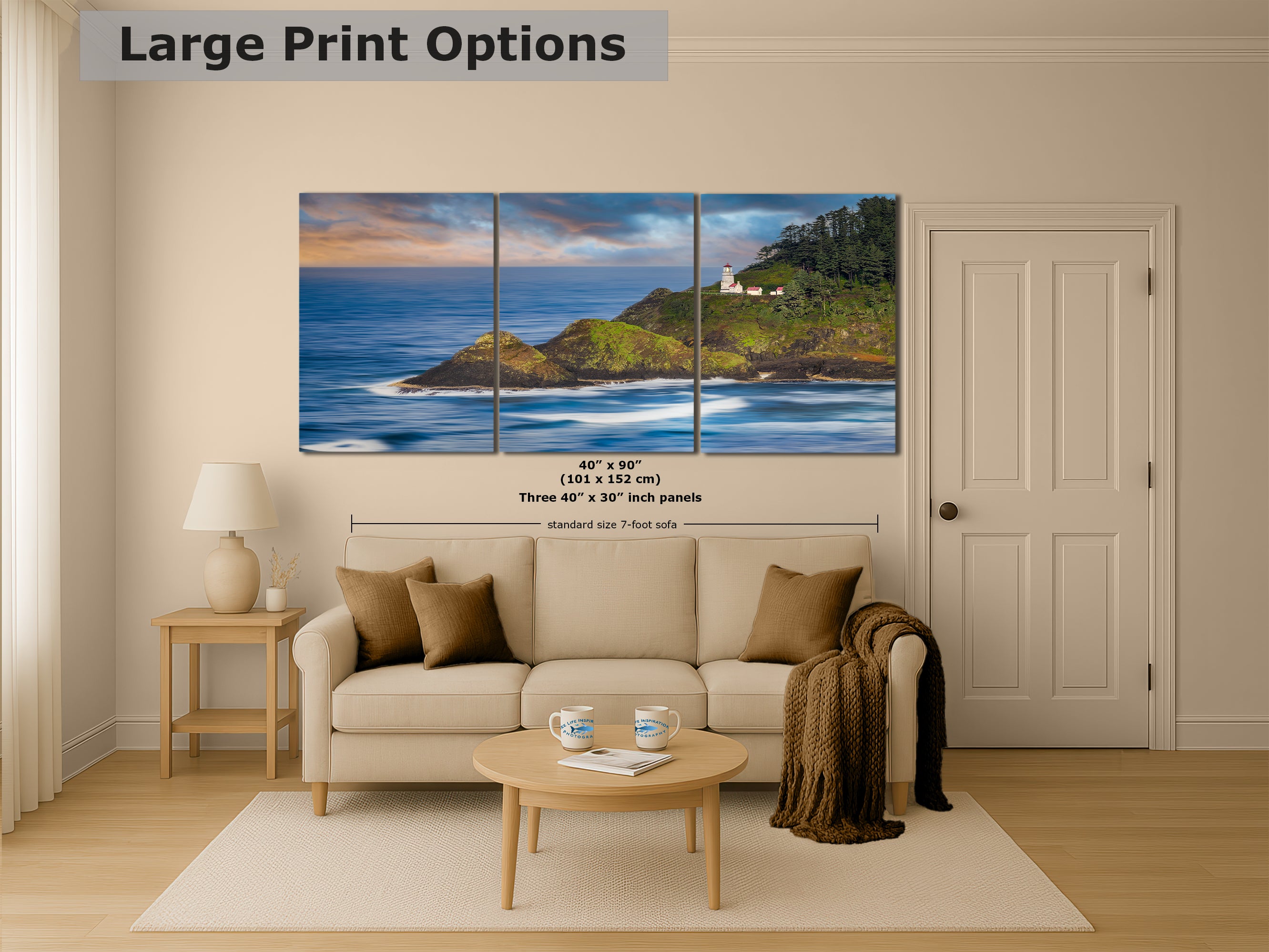 Heceta Head Lighthouse Picture, Oregon Coast Ocean Picture, Pacific Northwest Beach Photo Framed Coastal Decor for Ocean Lovers