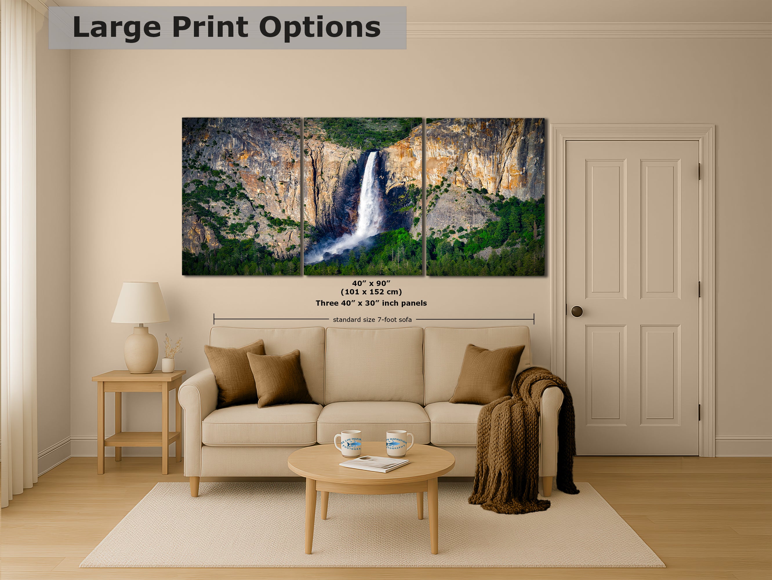 Bridalveil Falls Yosemite National Park Nature Photo Close Up, Relaxation Artwork Waterfall Picture for Meditation, Dorm Room, Office, and House Decor