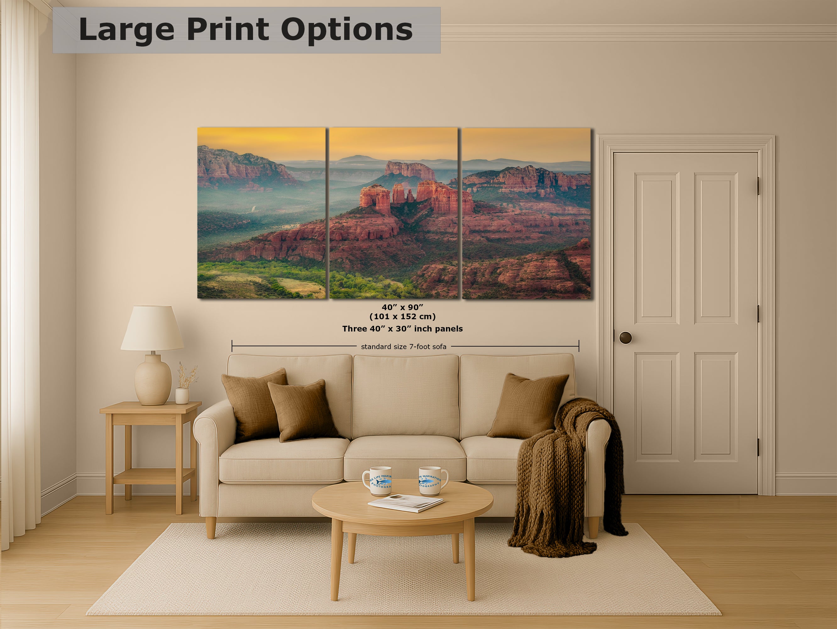 Cathedral Rock Aerial Sunrise, Sedona Arizona Desert Picture Nature Photo Relaxation Artwork for Meditation, Office, and House Decor