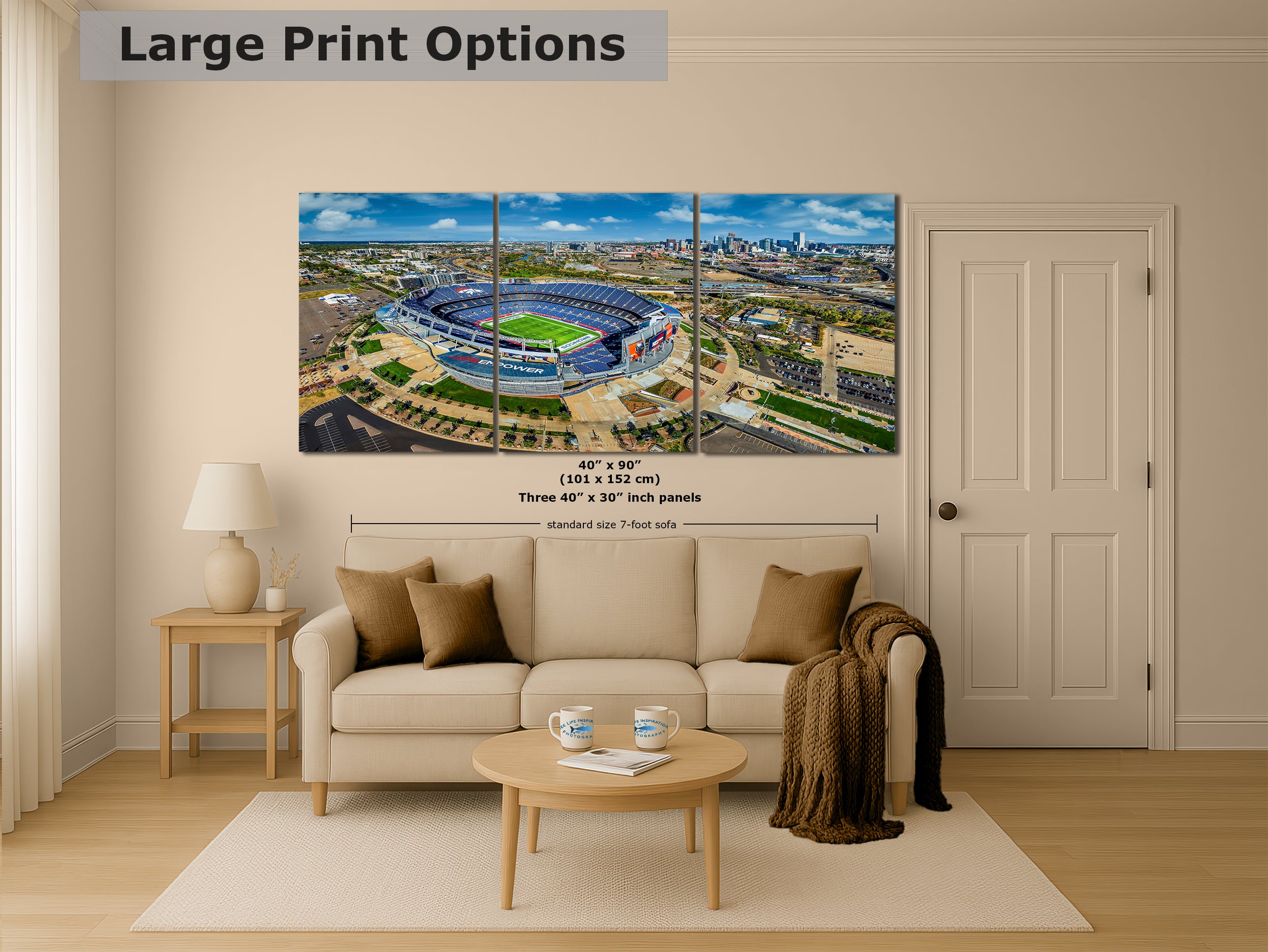 Denver Broncos Football, Mile High Stadium Denver Colorado Skyline Print Sports Decor, Man Cave Art