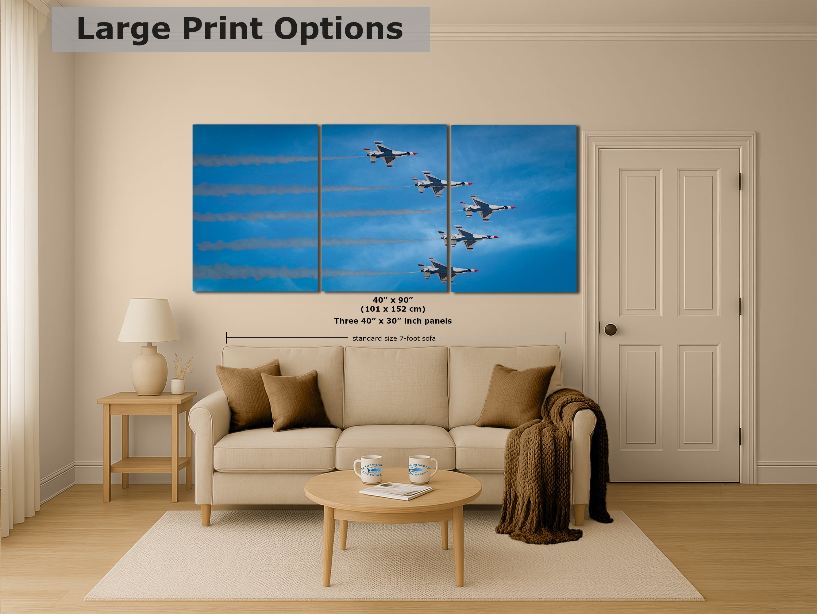 US Airforce Thunderbirds F-16 Fighting Falcon Aviation Artwork, Military Jet Fighter Wall Decor for Home & Office, Airplane PhotoPrint