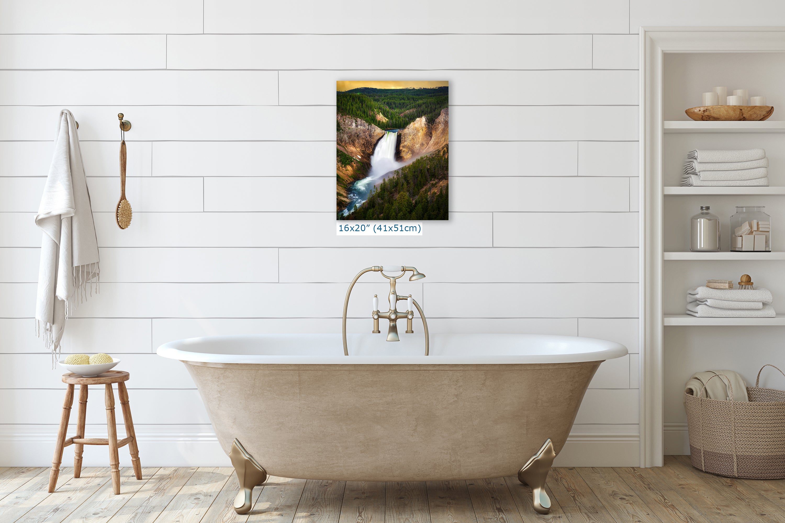 Yellowstone Falls National Park Waterfall Picture Nature Photo Relaxation Artwork Bohemian Style Wyoming Landscape, Meditation & House Decor