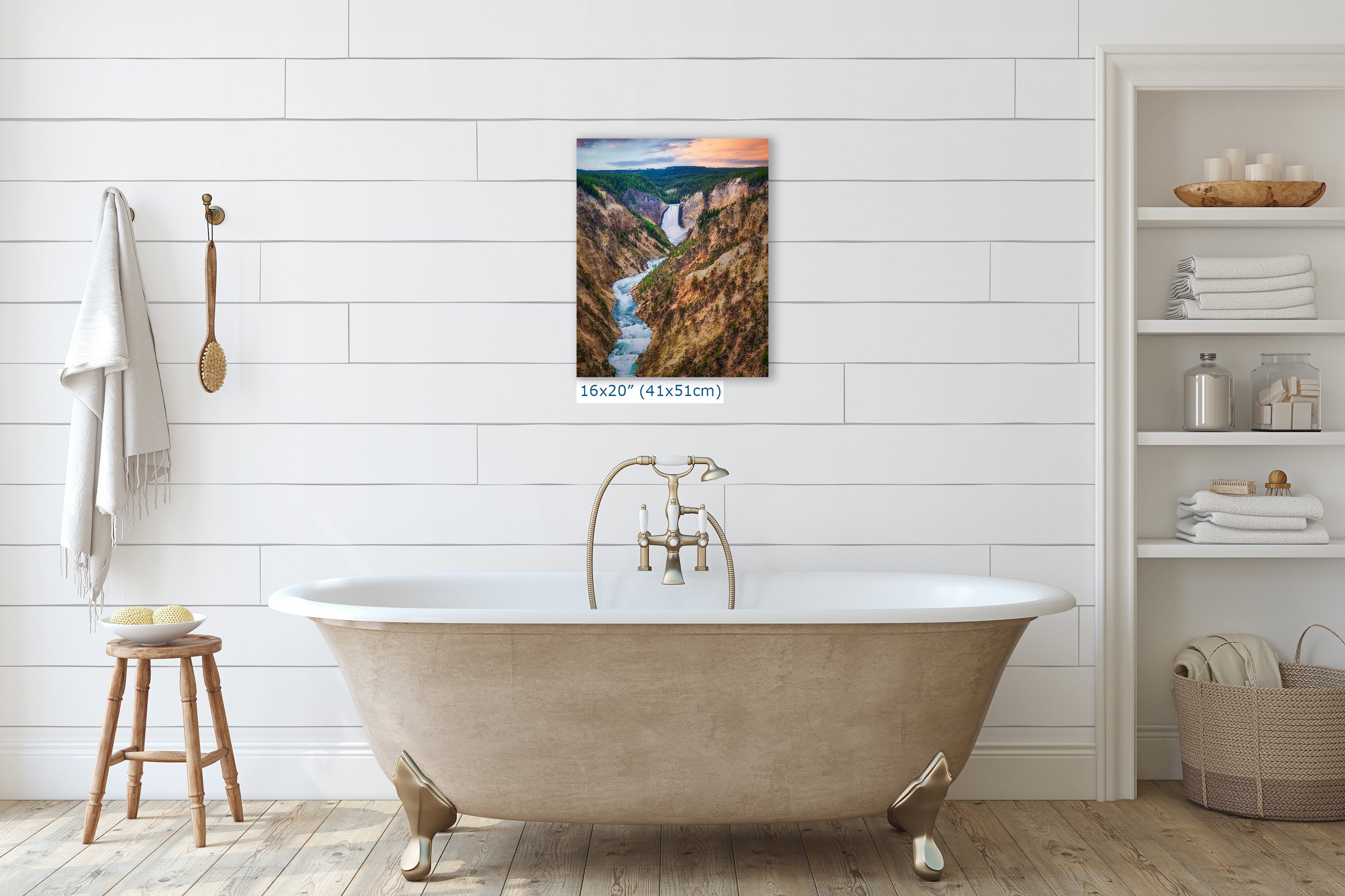 Yellowstone Falls National Park Canyon Waterfall Picture Nature Photo Relaxation Artwork Bohemian Style Wyoming Landscape, Meditation & House Decor