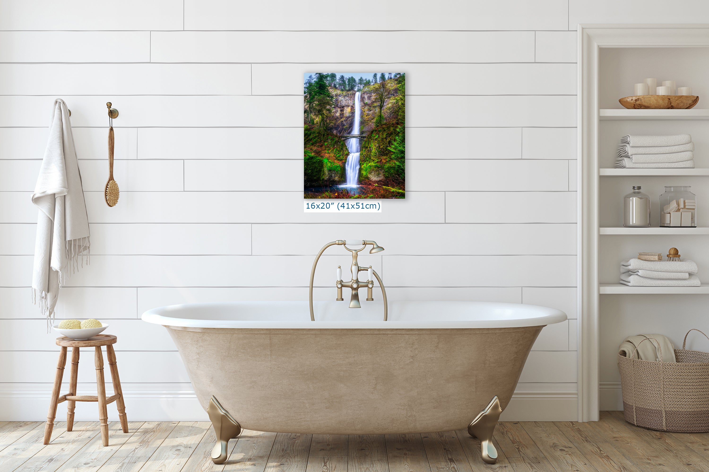 Multnomah Waterfall Picture Nature Photo Wall Art, Pacific Northwest Oregon Relaxation Artwork