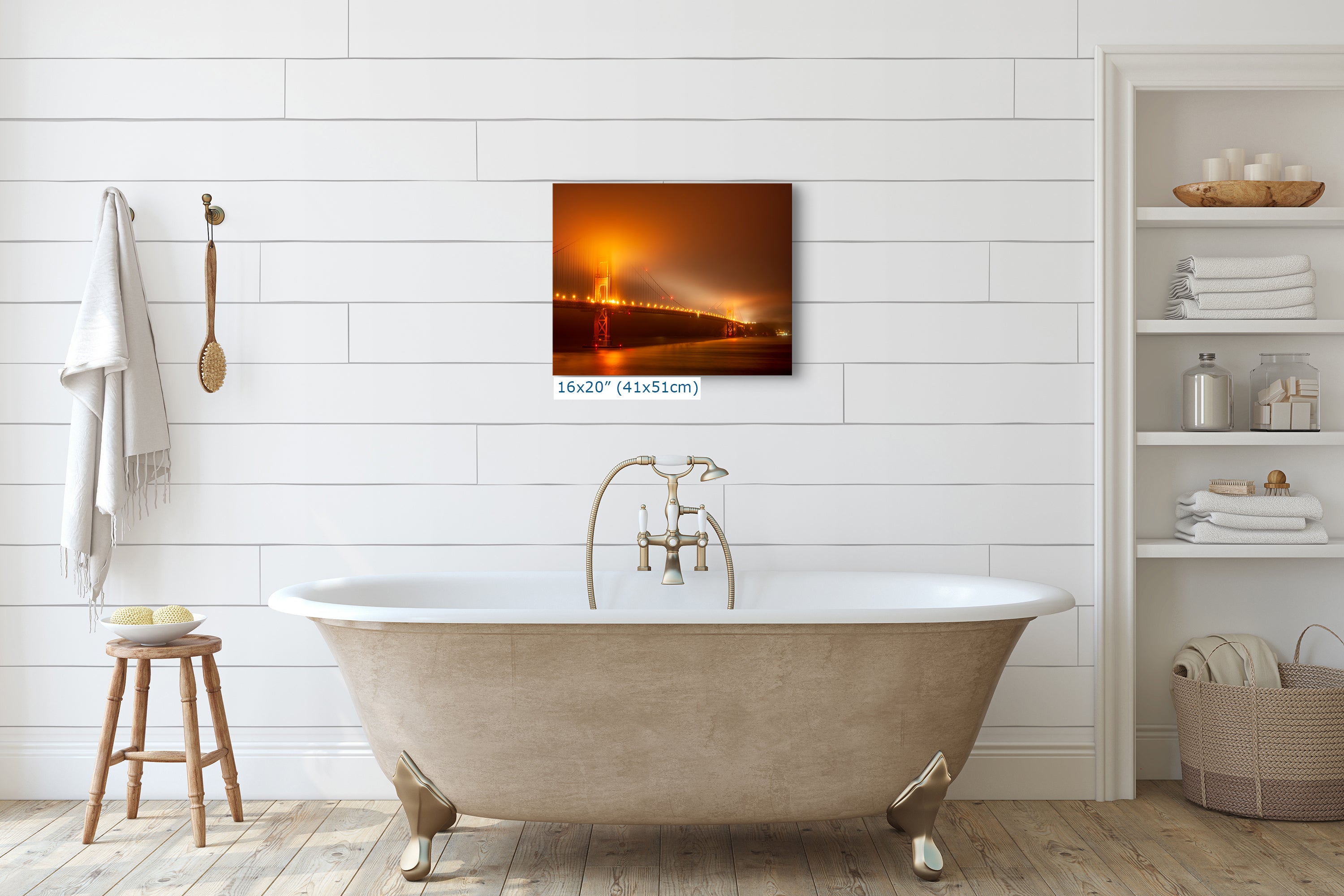 San Francisco Golden Gate Bridge Picture Foggy Night Wall Art | Fine Art Print for House Decor, Office, Dorm, Meditation, Relaxation Artwork