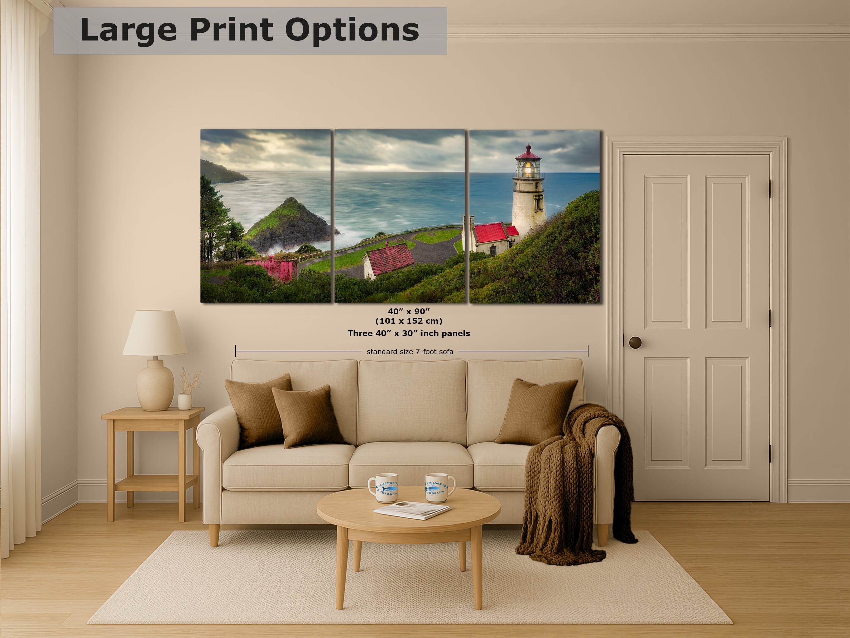Haceta Head Lighthouse Picture, Oregon Coast Ocean Picture, Pacific Northwest Beach Photo Framed Coastal Decor for Ocean Lovers