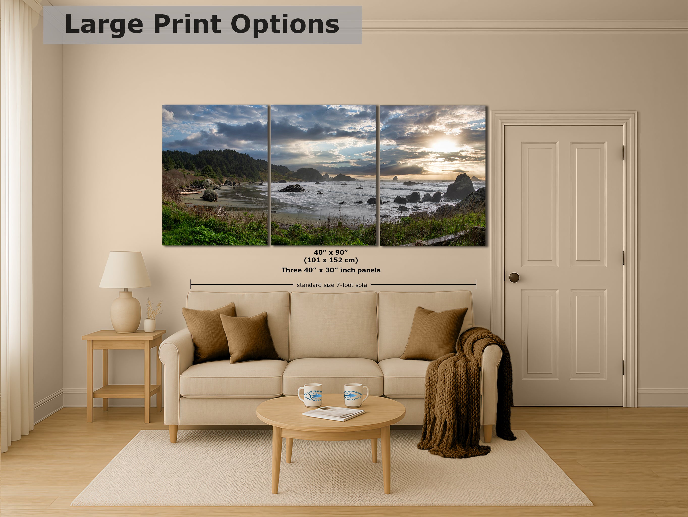 Lone Ranch Beach Oregon Coast Ocean Picture, Panorama Pacific Northwest Nature Photo Relaxation Artwork for Meditation, Apartment, Office & House Decor