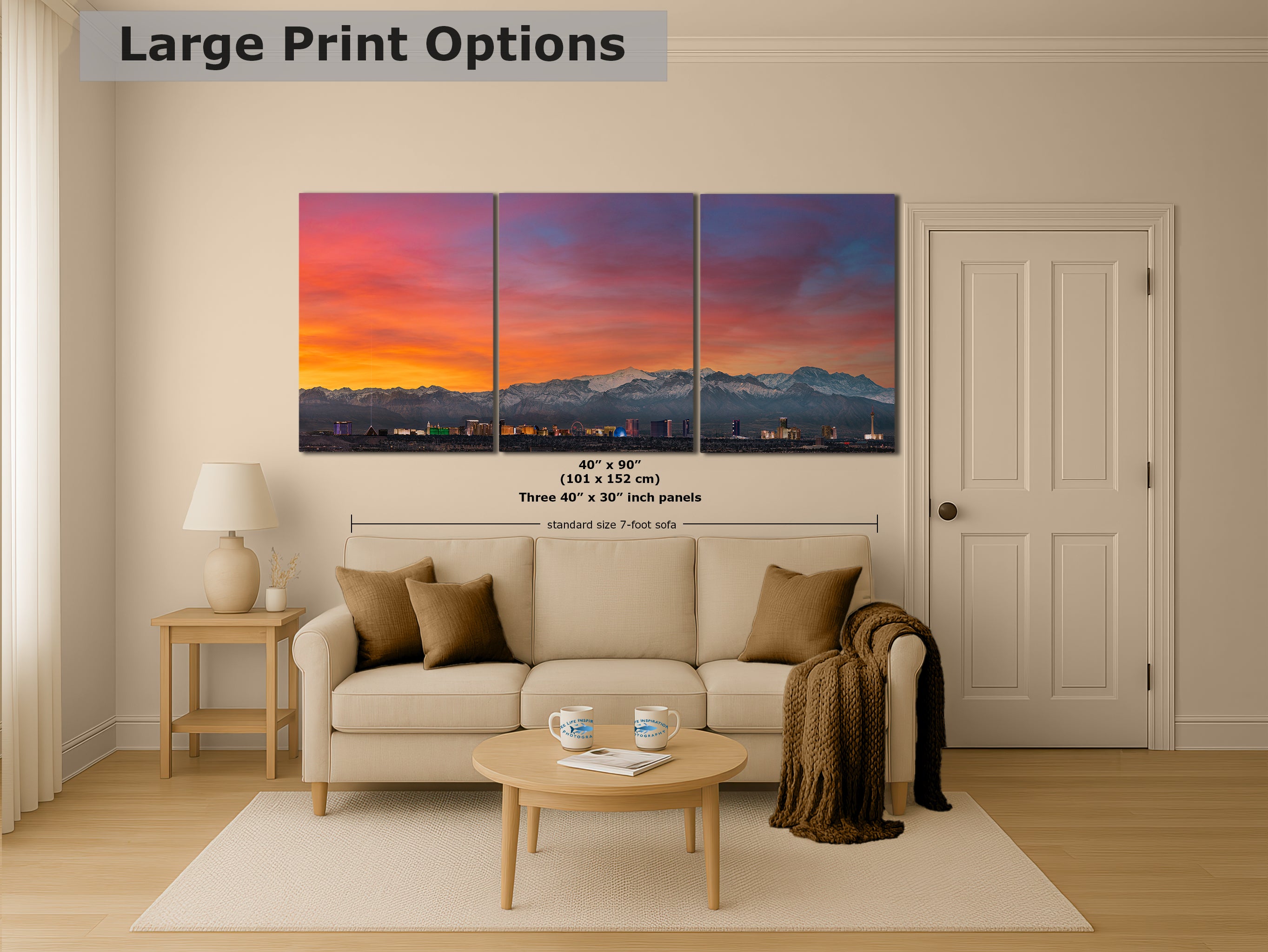 Las Vegas Nevada Panorama Photo Skyline Art Print House Decor, Desert Sunset Wall Art, on Premium Paper, Aluminum Metal, or Canvas