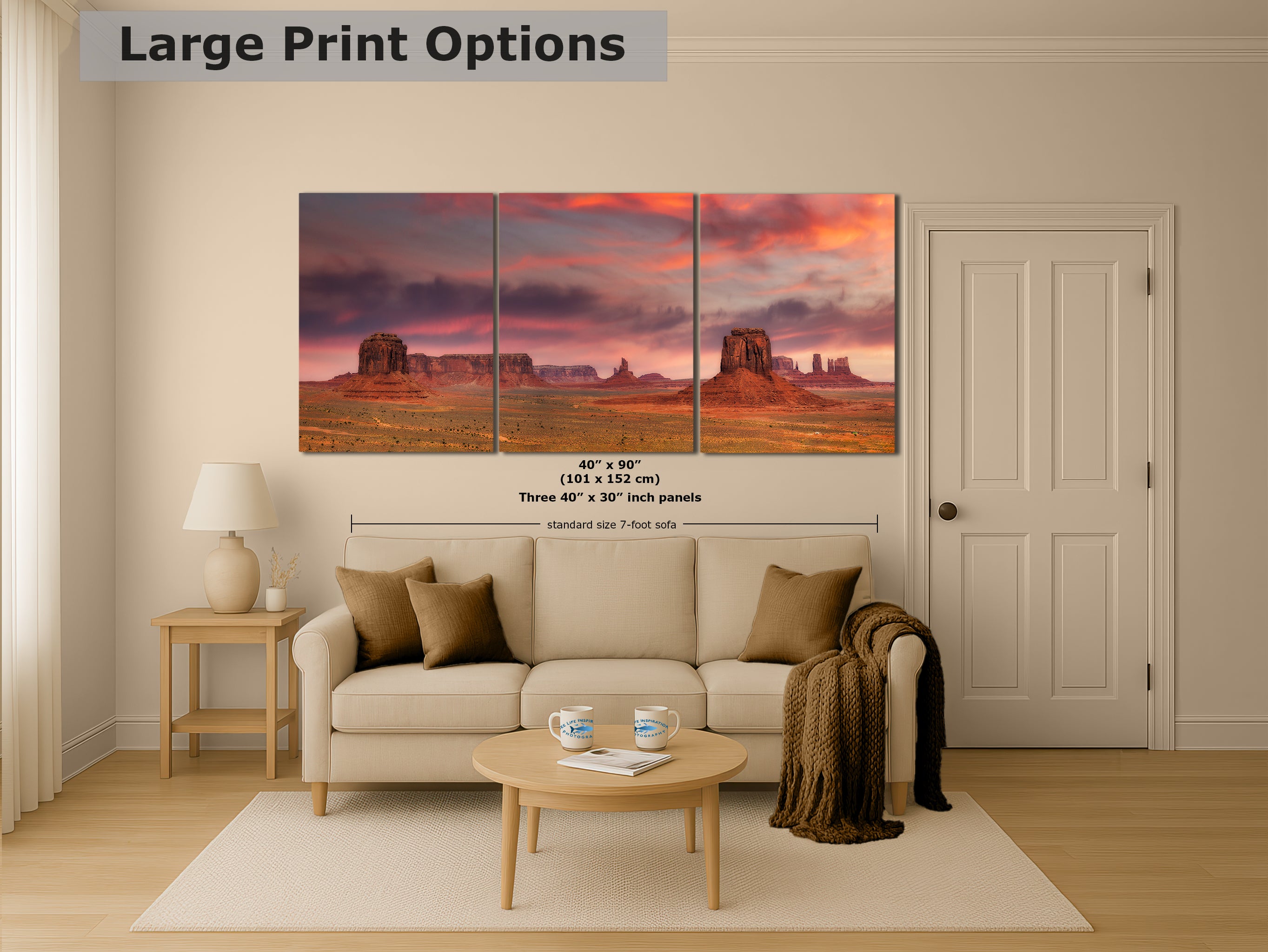Monument Valley Arizona Desert Picture Nature Photo Panorama, Bohemian Style Relaxation Artwork for Meditation, Apartment, Office & House Decor