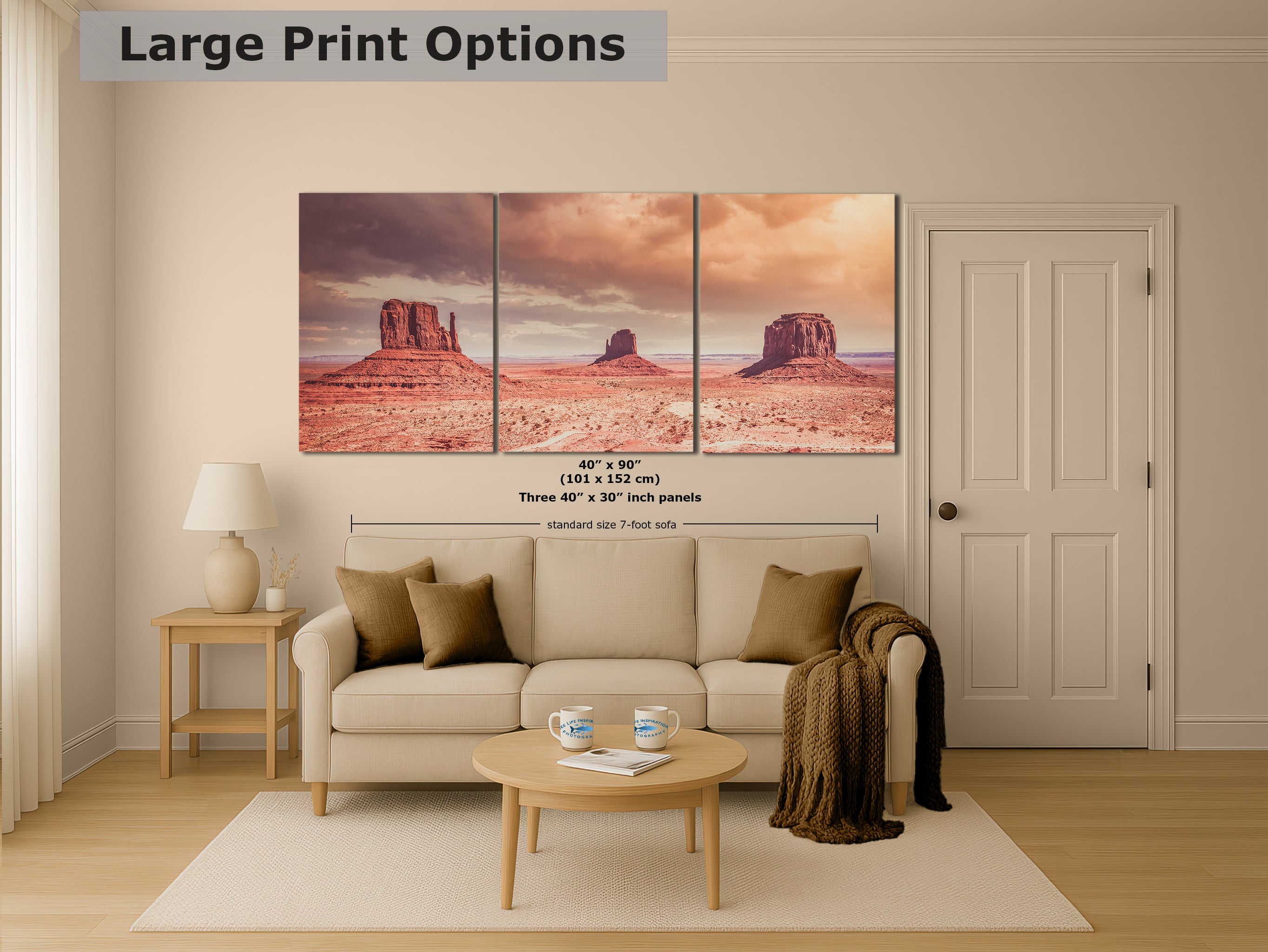 Monument Valley Panorama Arizona Desert Picture Nature Photo, Bohemian Style Relaxation Artwork for Meditation, Apartment, Office & House Decor