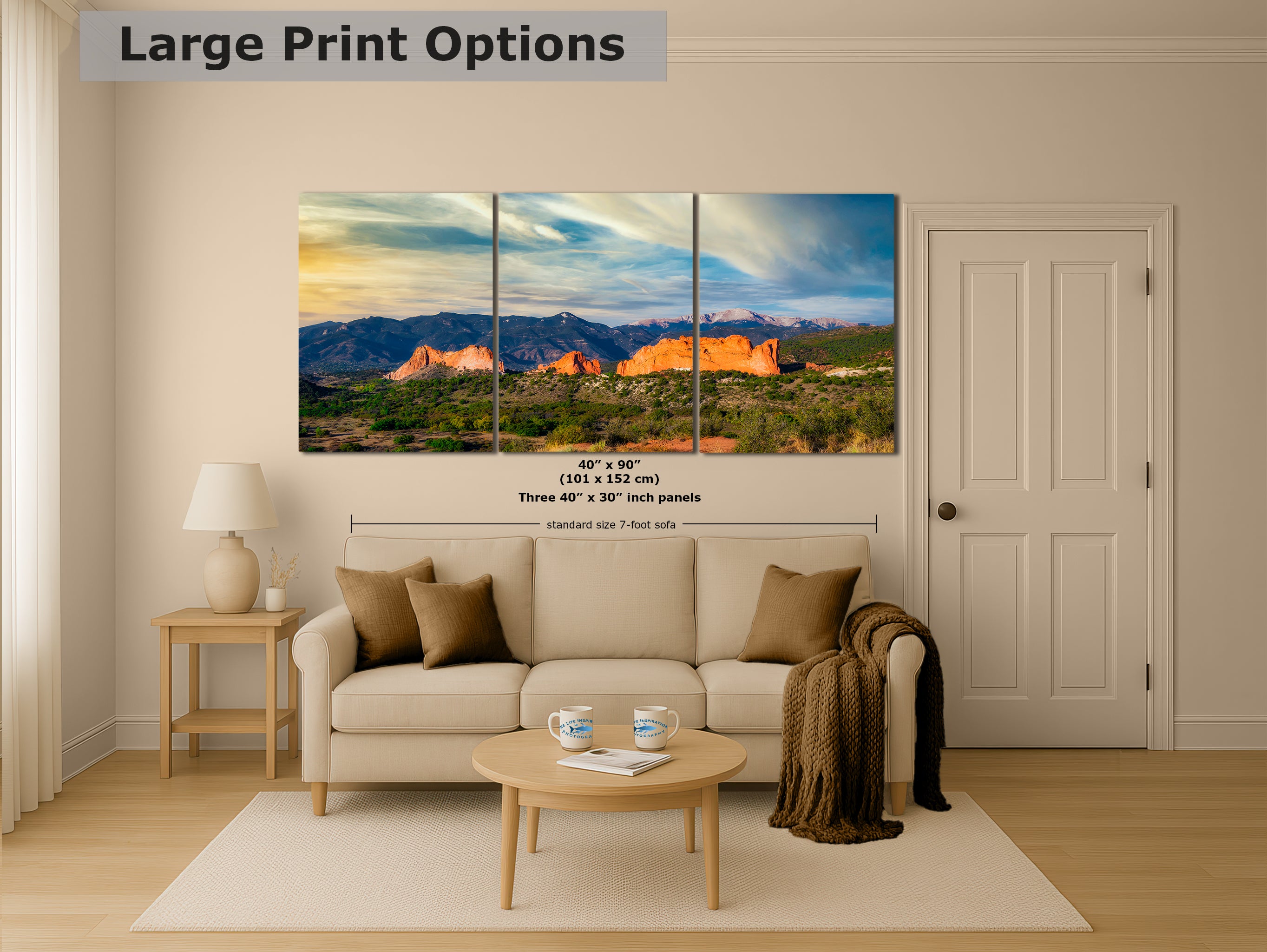 Garden of the Gods & Pikes Peak Colorado Mountain Picture Nature Photo, Rocky Mountain Relaxation Artwork for Meditation/Office/House Decor