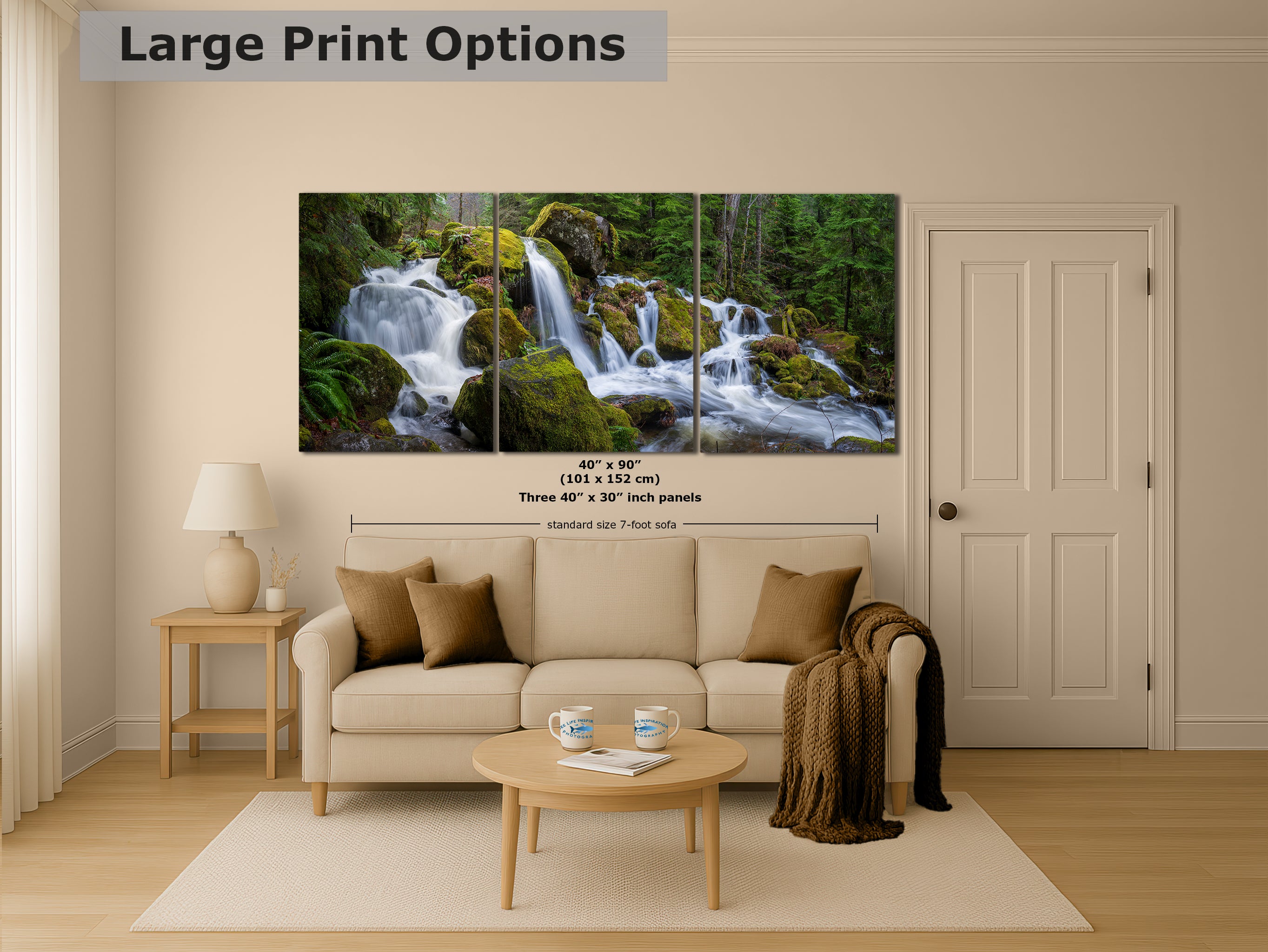 Oregon Waterfall Picture, Pacific Northwest Nature Photo Relaxation Artwork in Bohemian Style for Meditation, Office, Apartment, House Decor