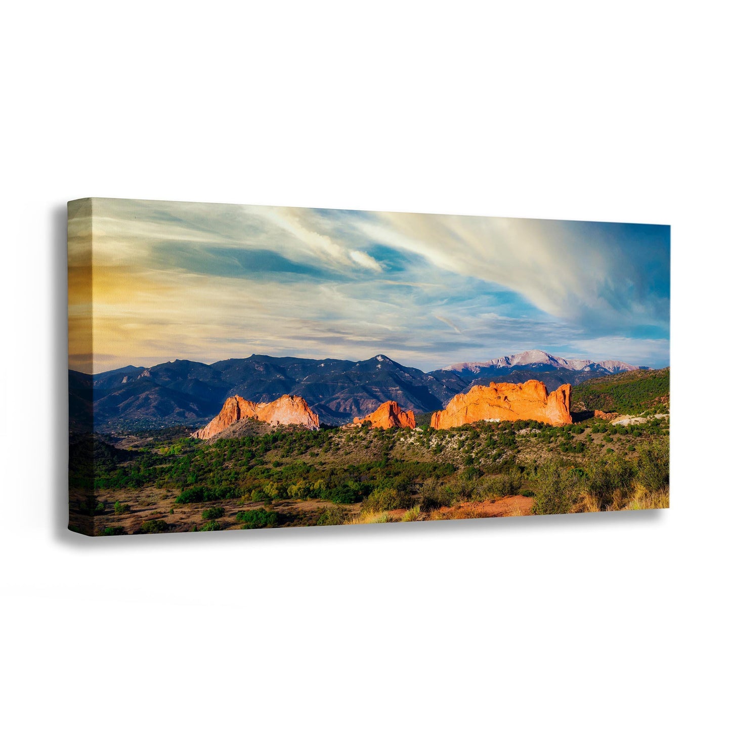 Garden of the Gods & Pikes Peak, Colorado Springs Canvas Panoramic Extra Large Mountain Wall Art Nature Lover Gift in Paper/Canvas/Metal