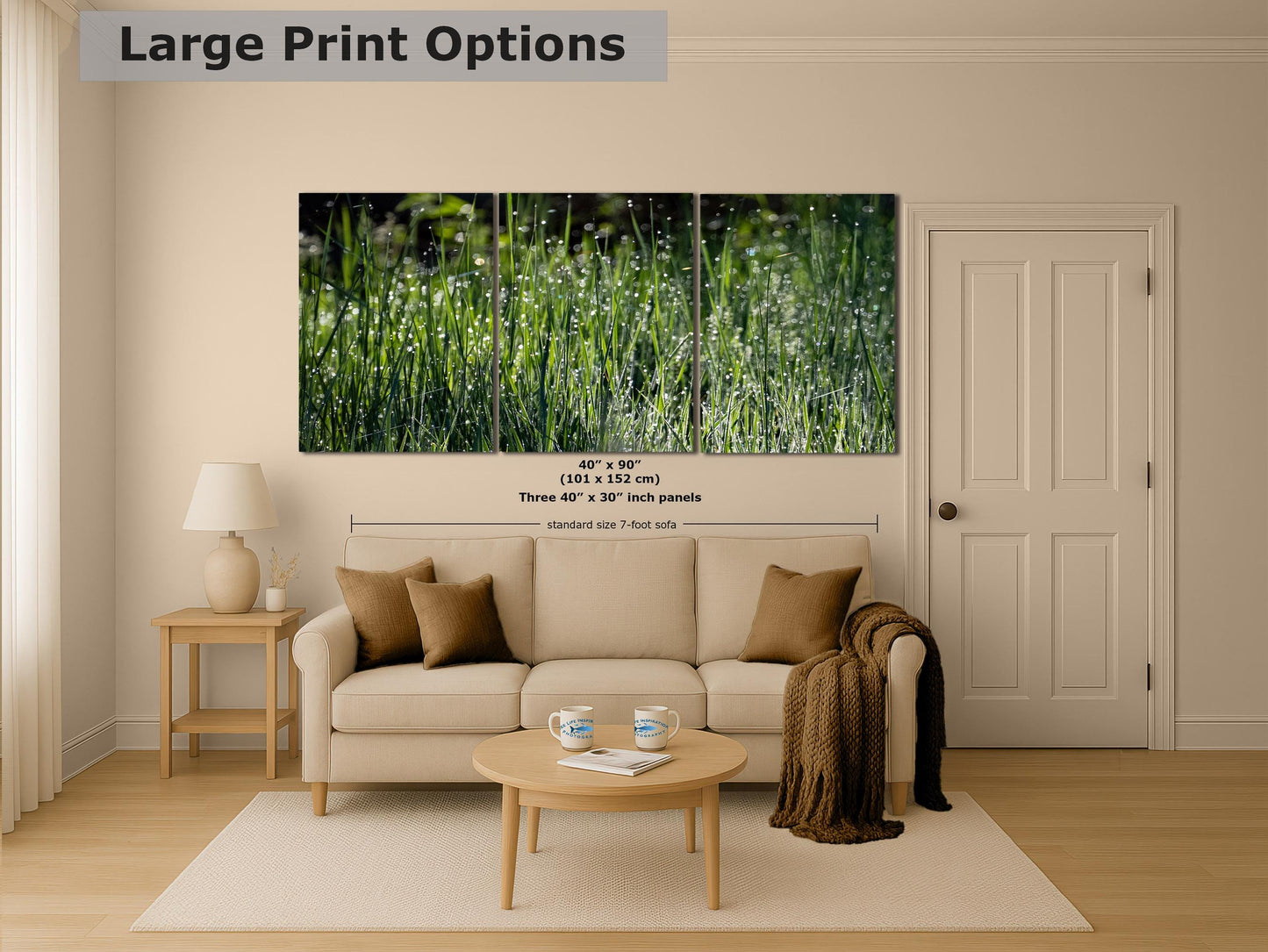 Green Grass Impressionist Art, Nature Photo Relaxation Artwork, Forest Picture Wall Decor for Bohemian Style, Office, Meditation & Dorm Room