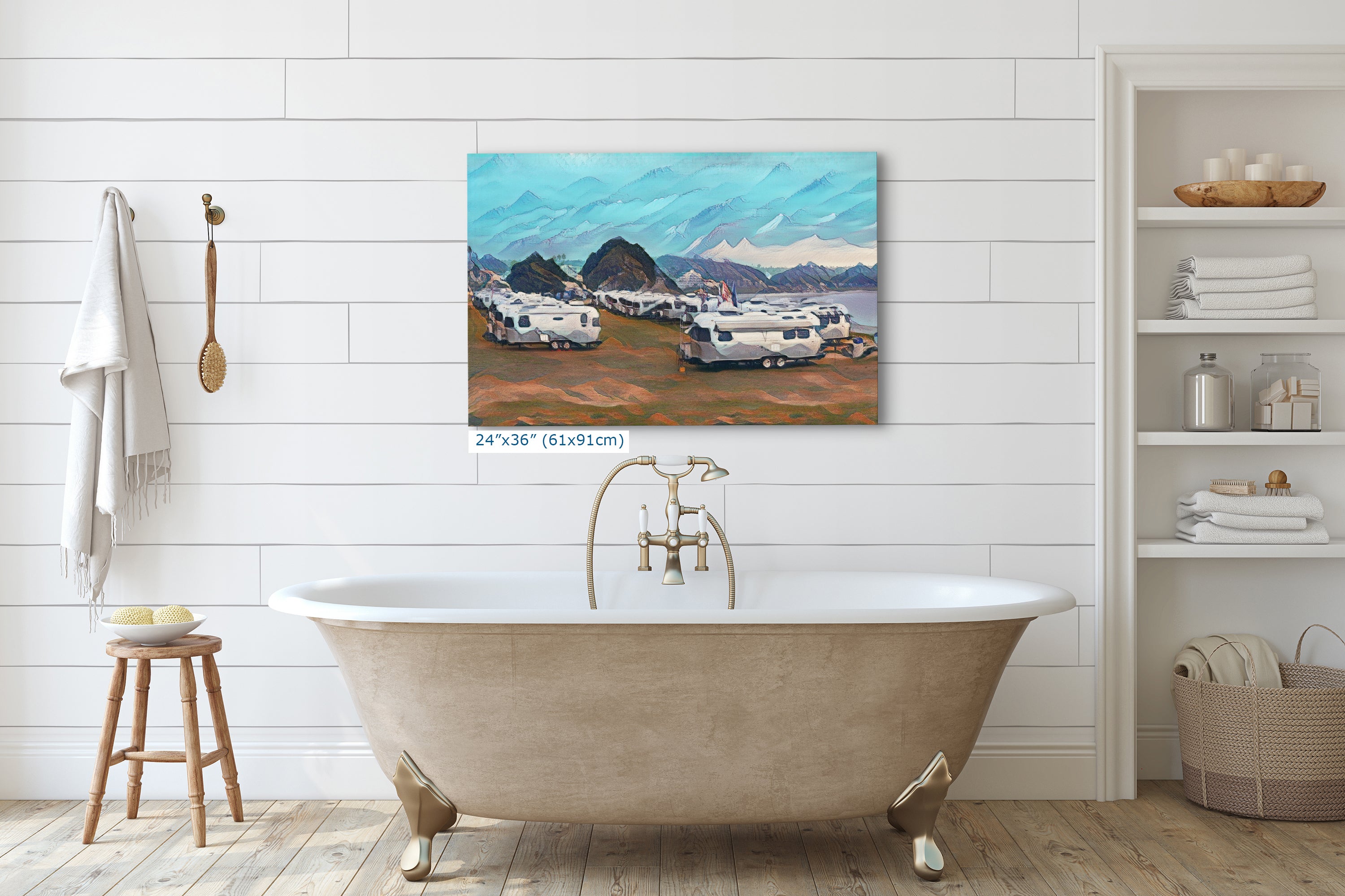 Airstream Travel Trailer with Mountainscape Camping Decoration