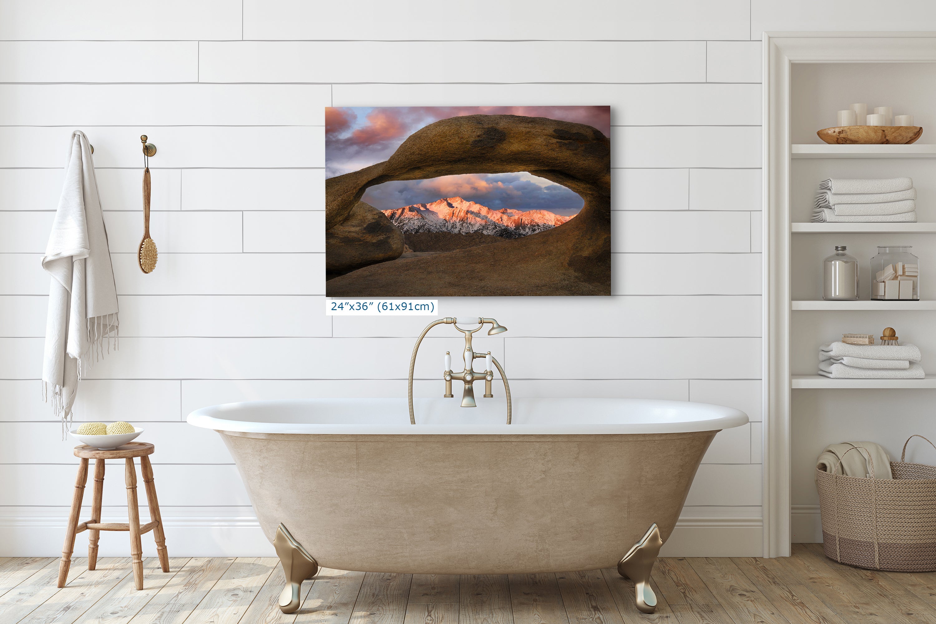 Lone Pine & Mobius Arch Mountain Picture, Nature Photo from Alabama Hills for Relaxation Art for Meditation, Office, and House Decor
