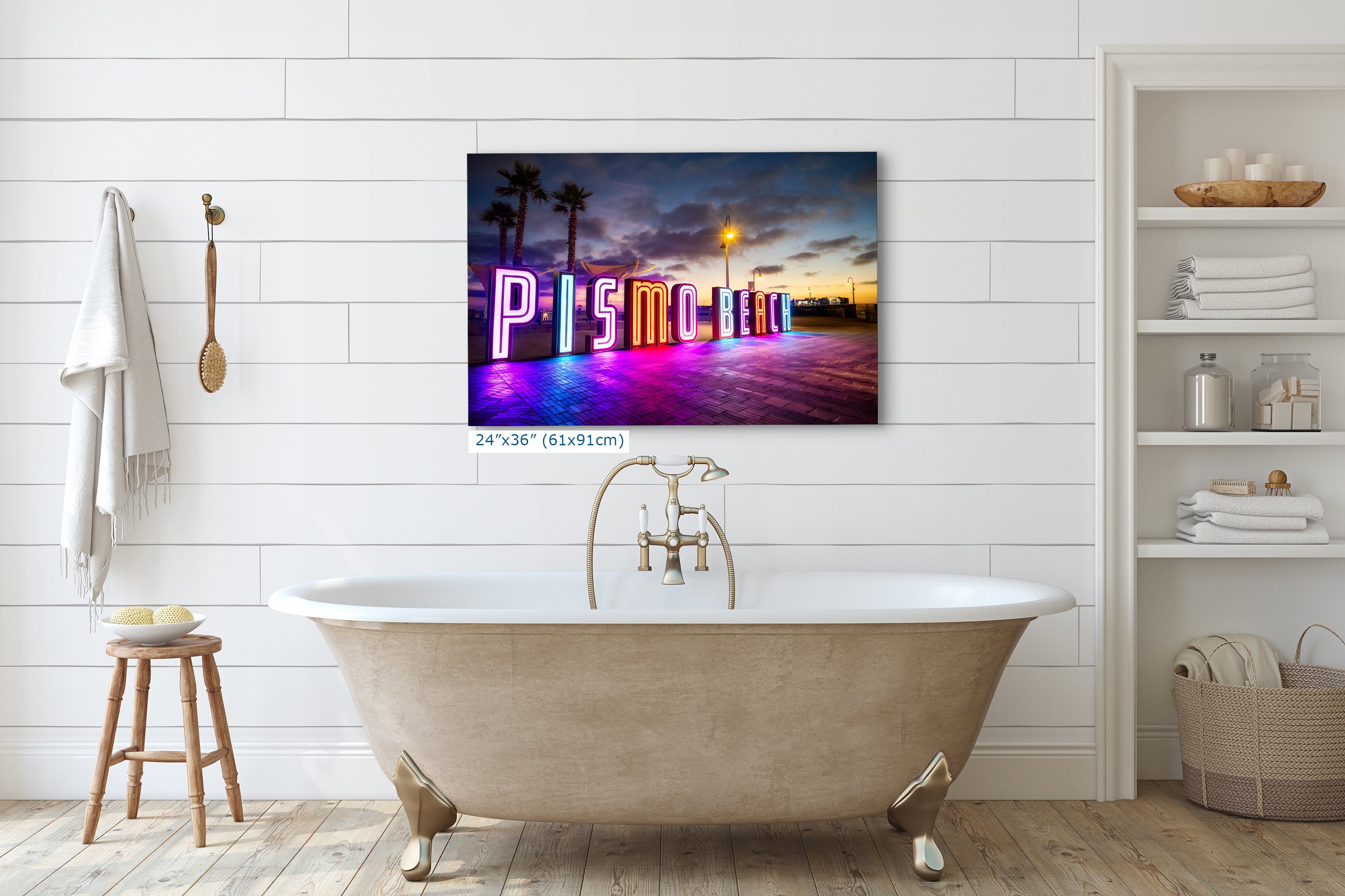 Pismo Beach Iconic Neon Sign House Decor, California Coastal Art Print with Vibrant Neon Lights for Retro Wall Art, Beach Lover Gift