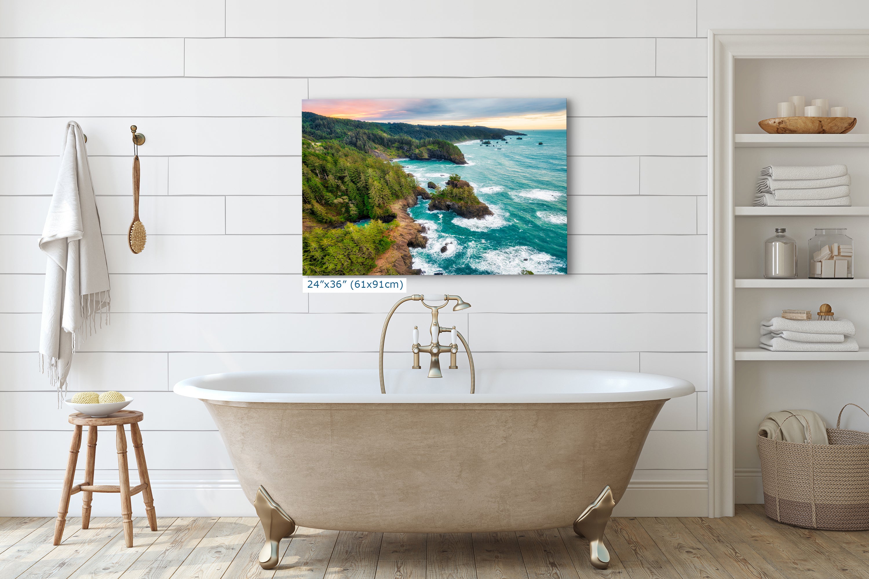 Oregon Coast Ocean Picture, Pacific Northwest Sunrise Nature Photo Relaxation Artwork for Meditation, Apartment, Office & House Decor