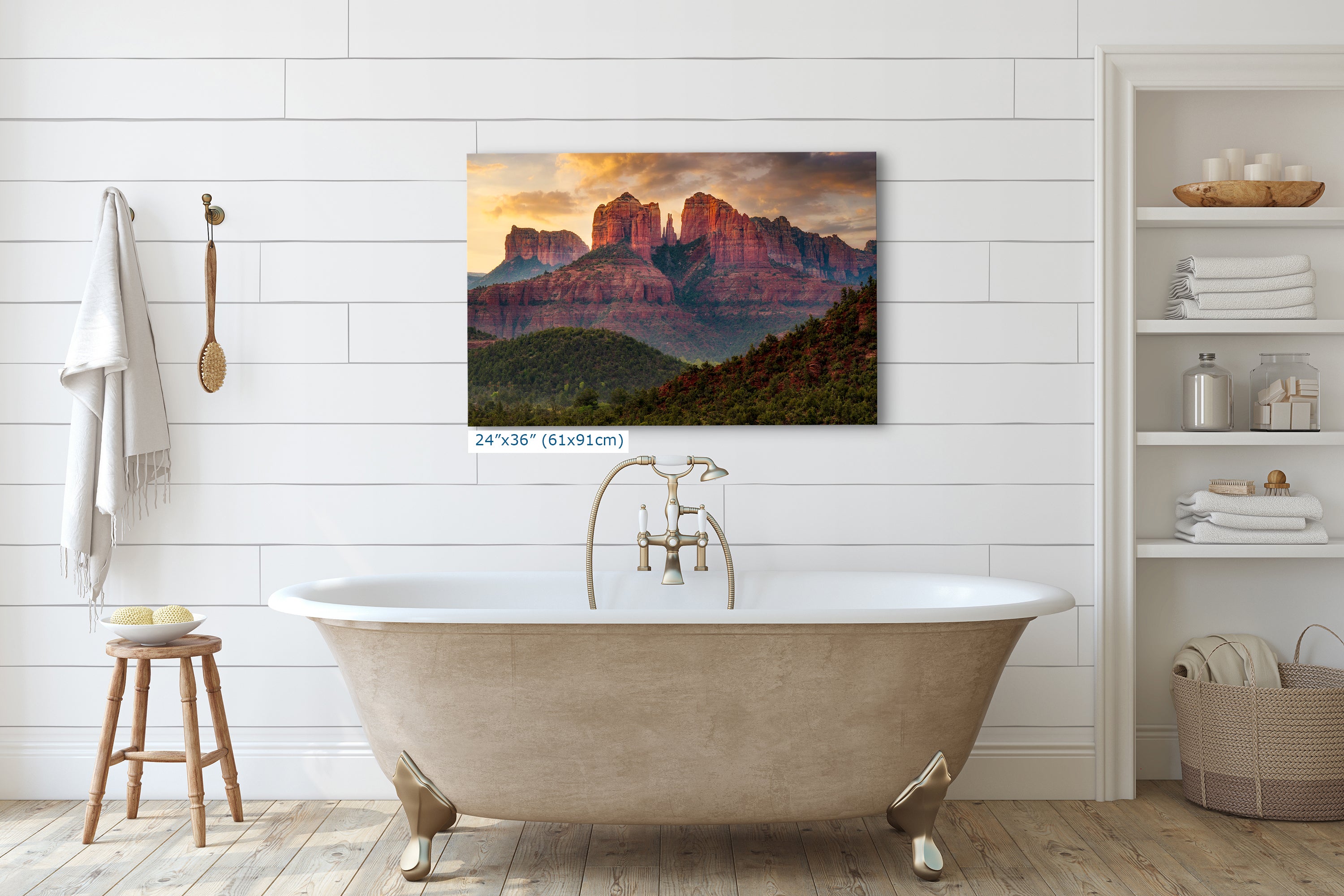 Cathedral Rock, Moody Sedona Arizona Desert Picture Nature Photo Relaxation Artwork for Meditation, Office, and House Decor