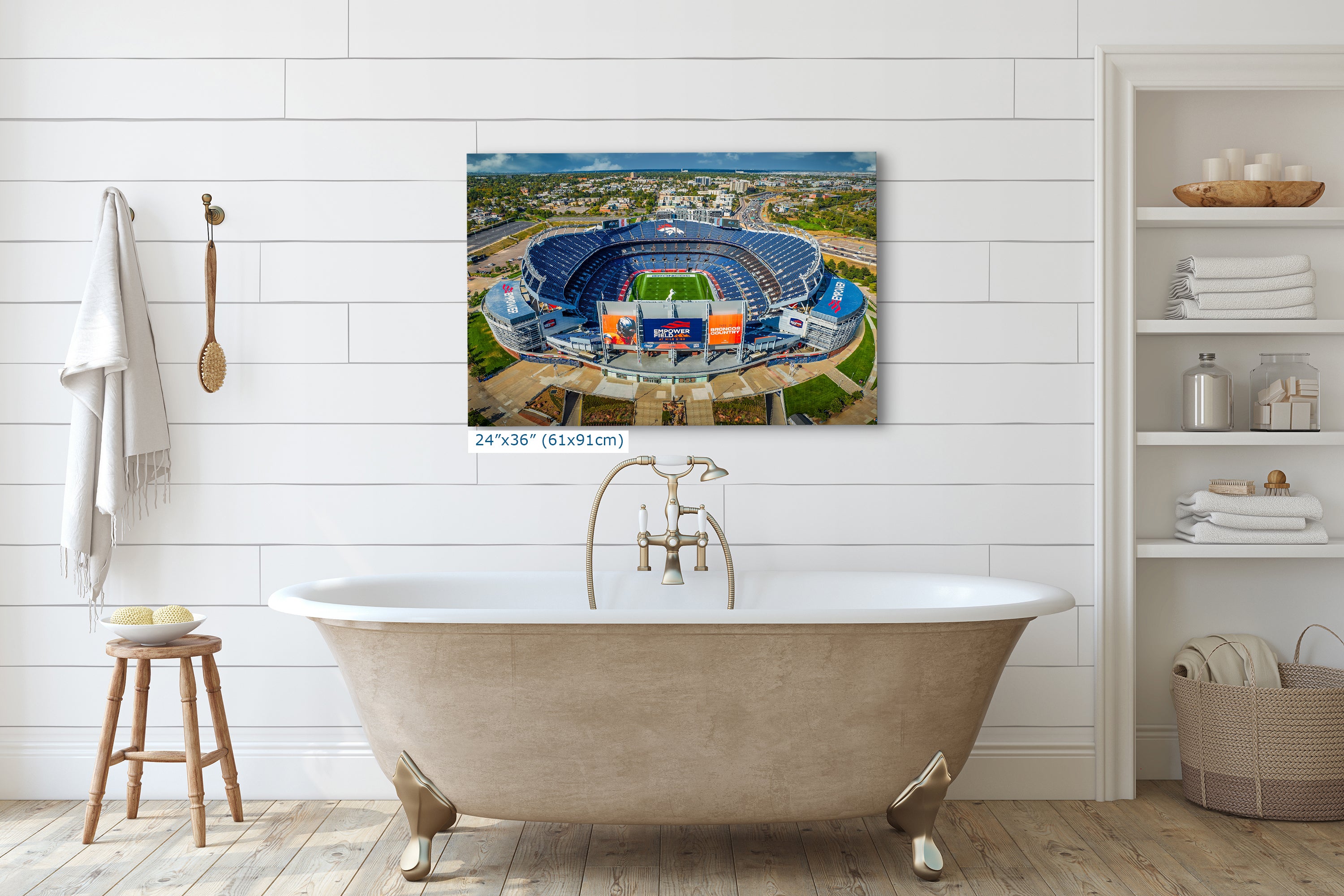Denver Broncos Football Stadium, Mile High Stadium Denver Colorado Skyline Print, Sports Decor, Man Cave Art