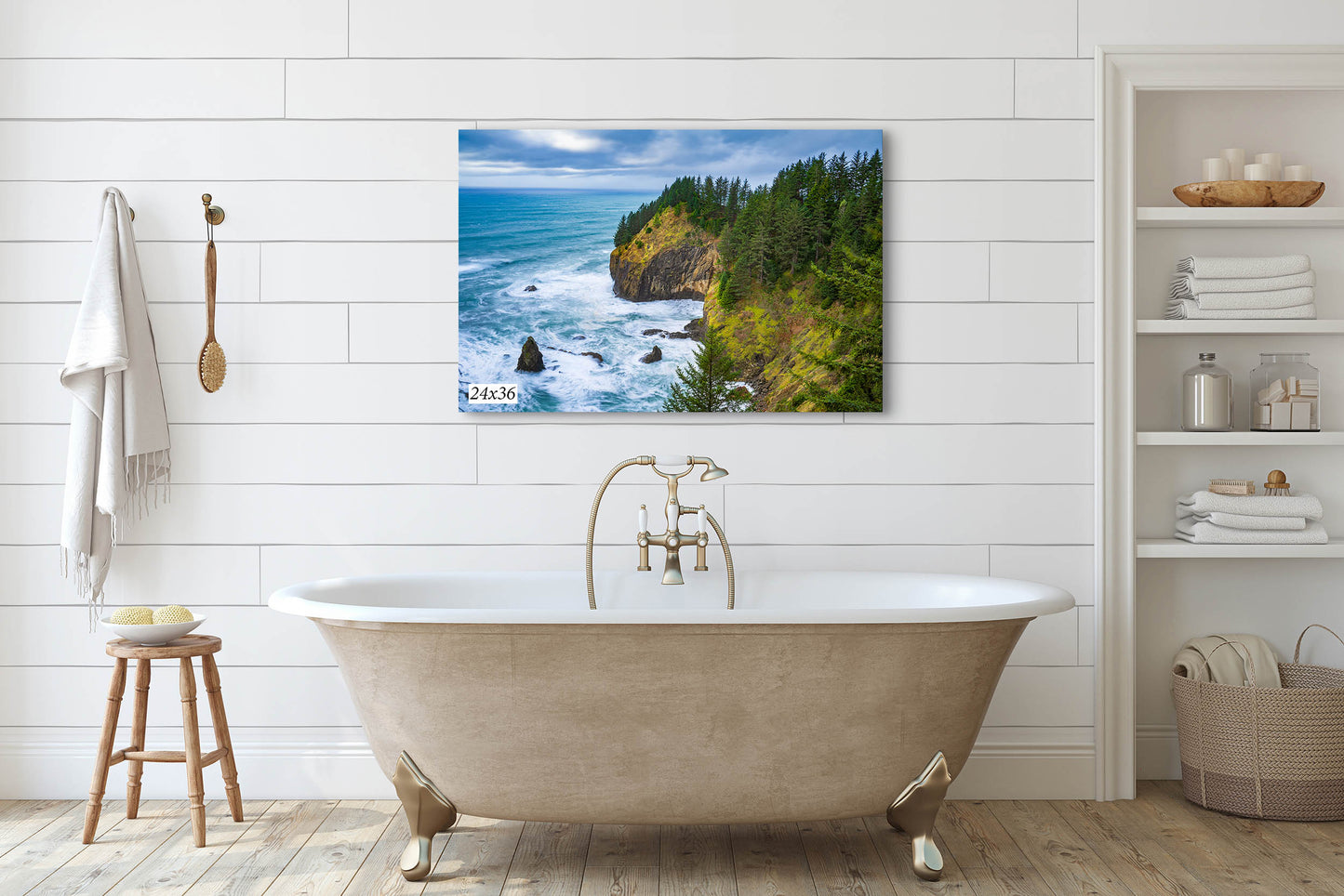 Oregon Coast Ocean Picture, Pacific Northwest Coastline Nature Photo Relaxation Artwork for Meditation, Apartment, Office & House Décor