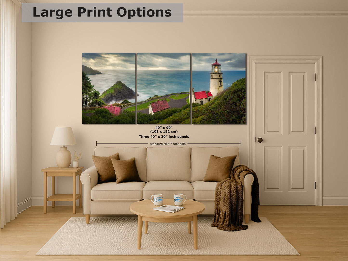 Haceta Head Lighthouse Picture, Oregon Coast Ocean Picture, Pacific Northwest Beach Photo Framed Coastal Decor for Ocean Lovers