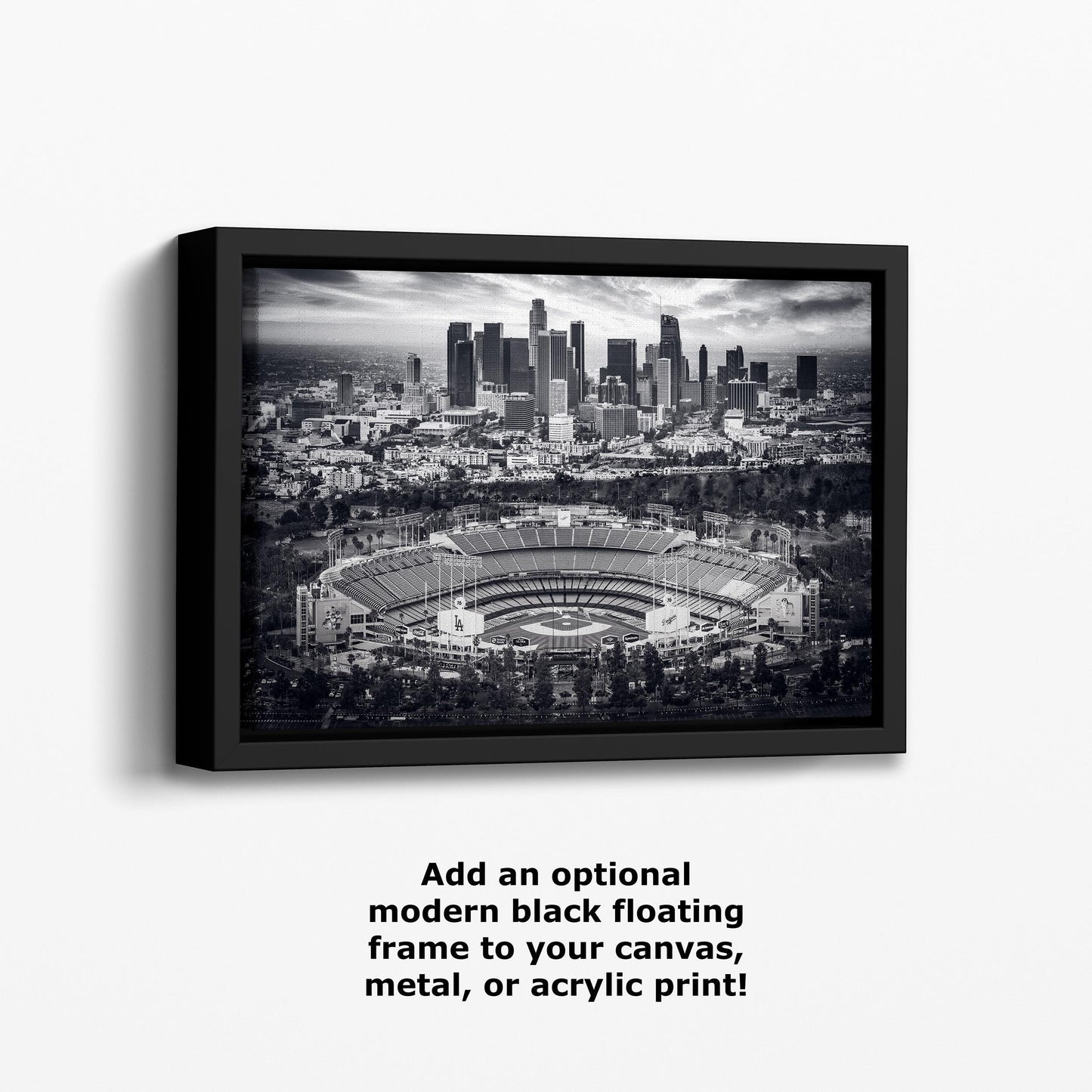 Los Angeles Dodgers Baseball Stadium, LA Skyline Urban Cityscape Monochrome Photo for Dorm Room, Man Cave, and Office