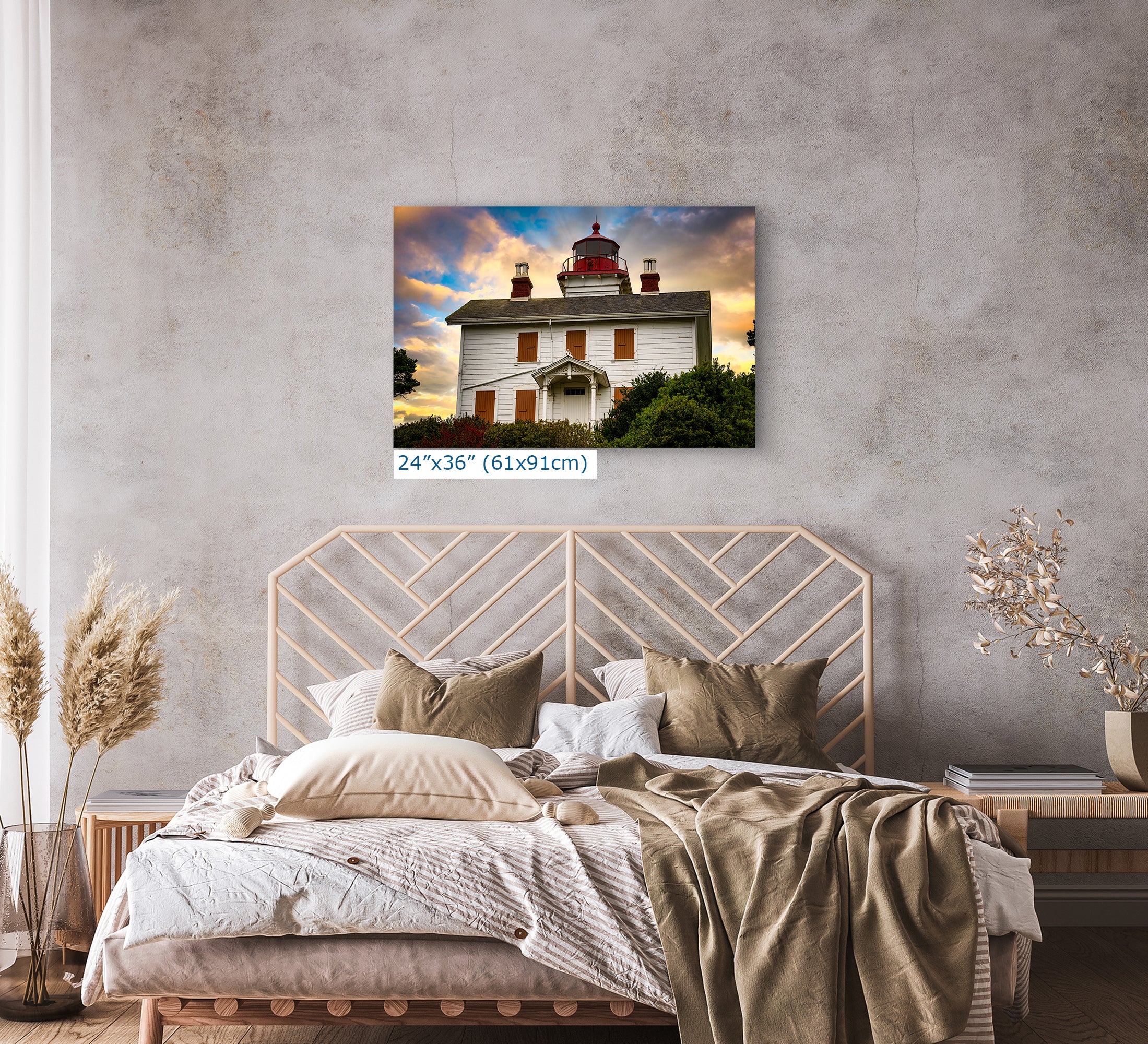 Yaquina Bay Lighthouse Picture, Oregon Coast Ocean Picture, Pacific Northwest Beach Photo Wall Art for Office and Relaxation