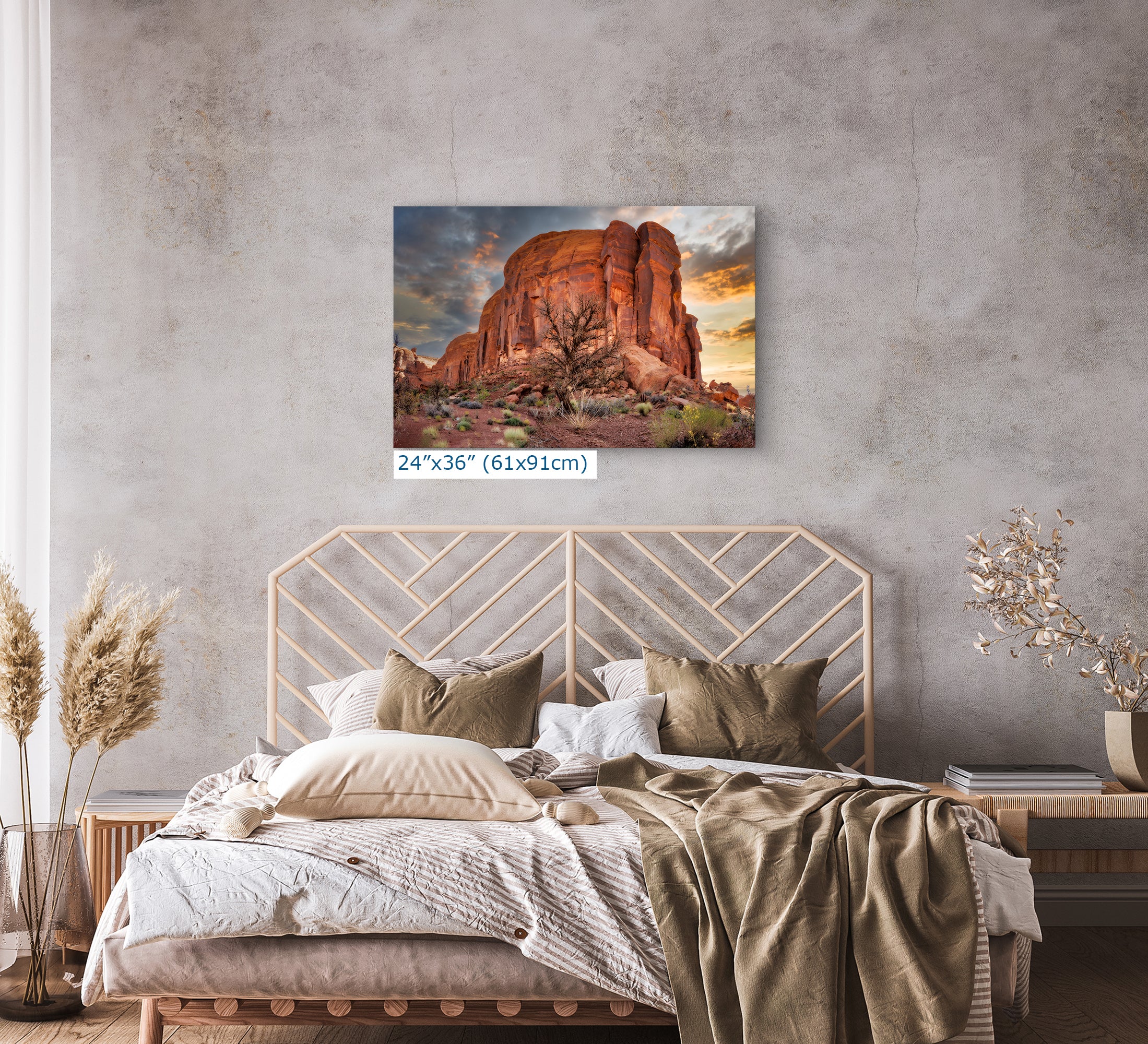 Monument Valley Arizona Desert Picture Cactus Nature Photo, Bohemian Style Relaxation Artwork for Meditation, Apartment, Office & House Decor
