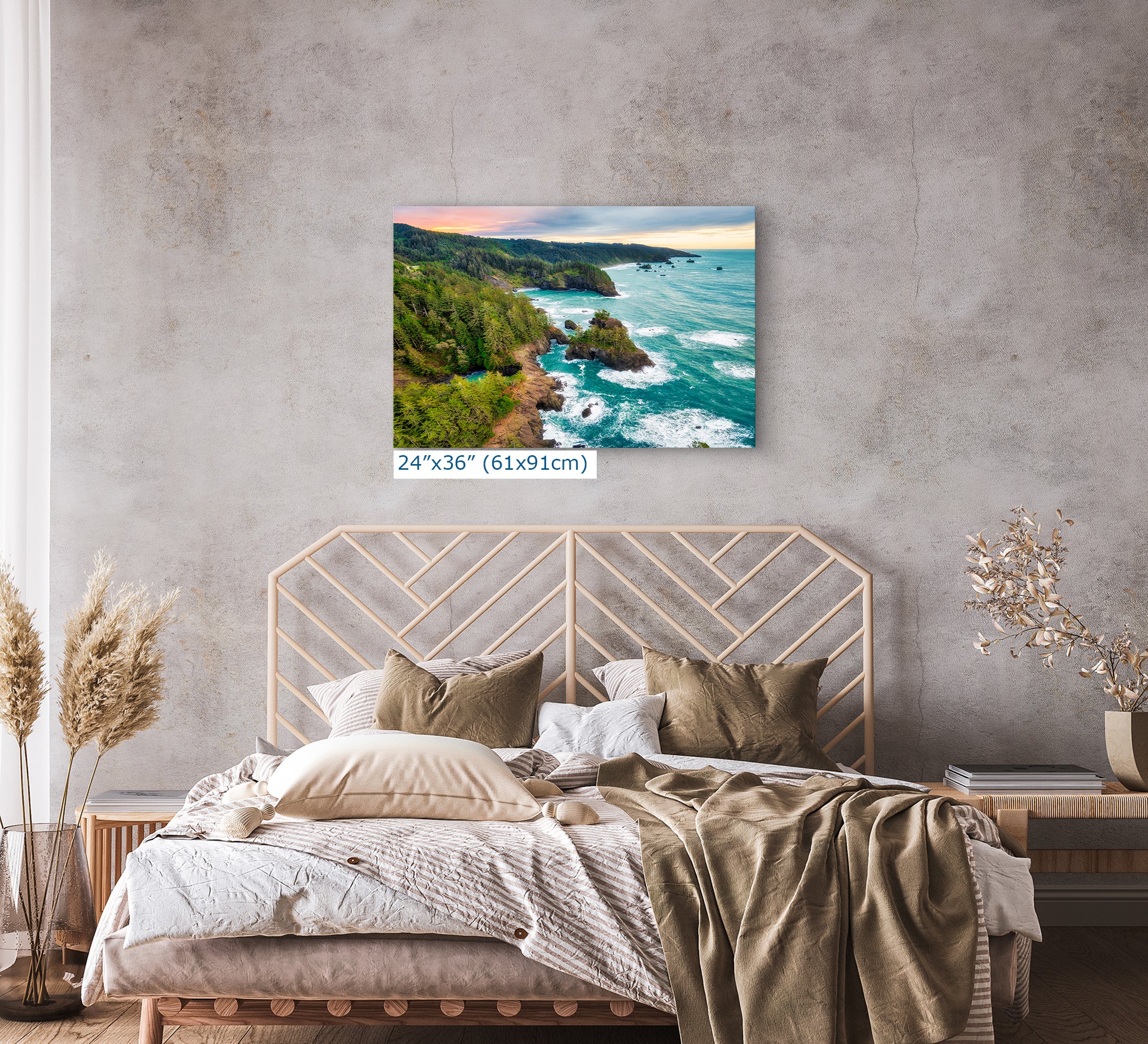 Oregon Coast Ocean Picture, Pacific Northwest Sunrise Nature Photo Relaxation Artwork for Meditation, Apartment, Office & House Decor