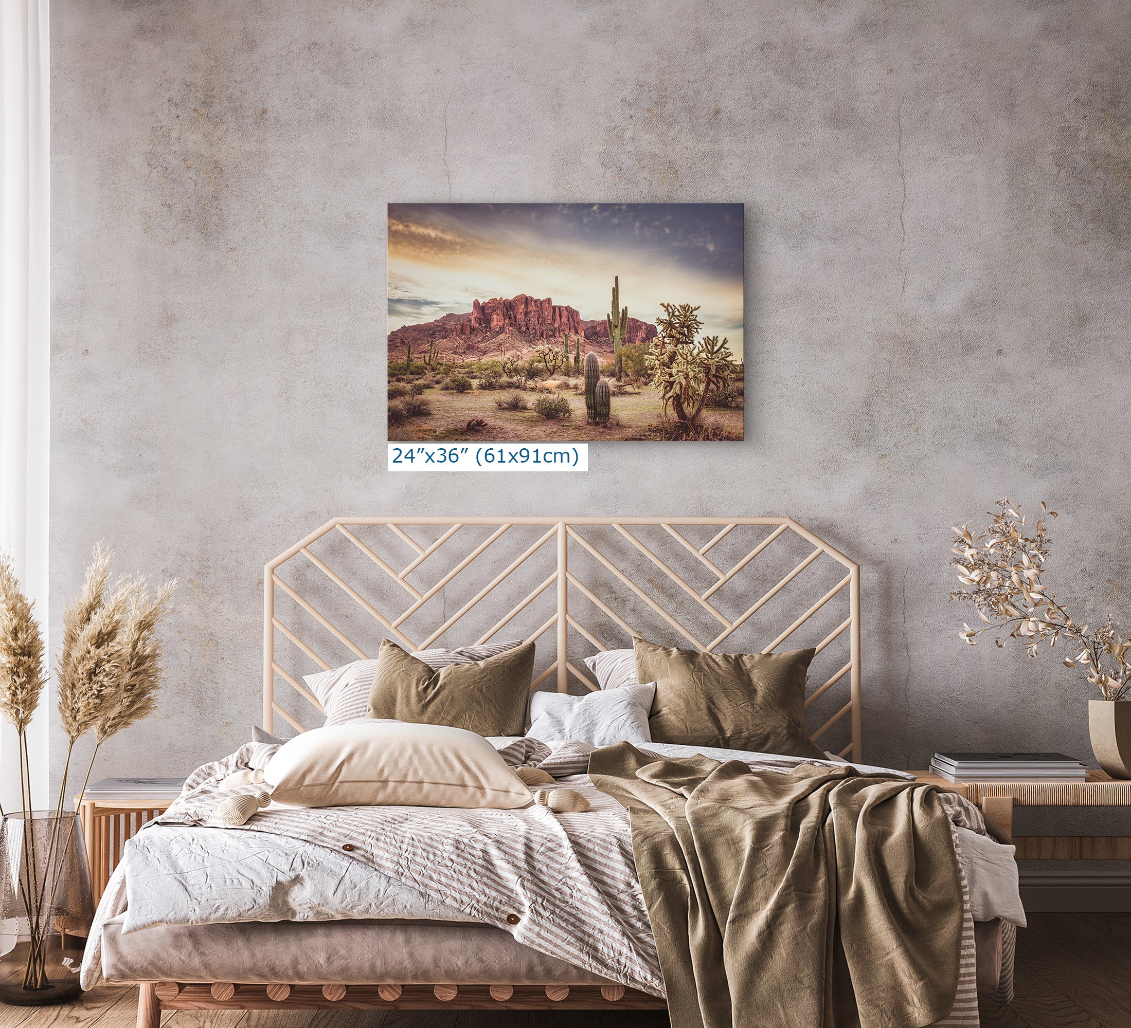 Arizona Desert Picture, Vintage Saguaro Cactus Artwork Nature Photo, Southwestern Wall Art of Superstition Mountains at Lost Dutchman State Park