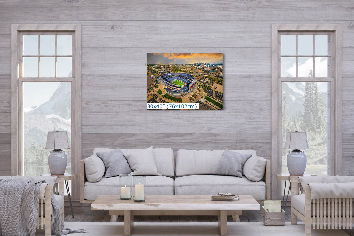 Denver Broncos Football Stadium | Mile High Stadium Denver Colorado Skyline Print | Sports Decor, Man Cave Art