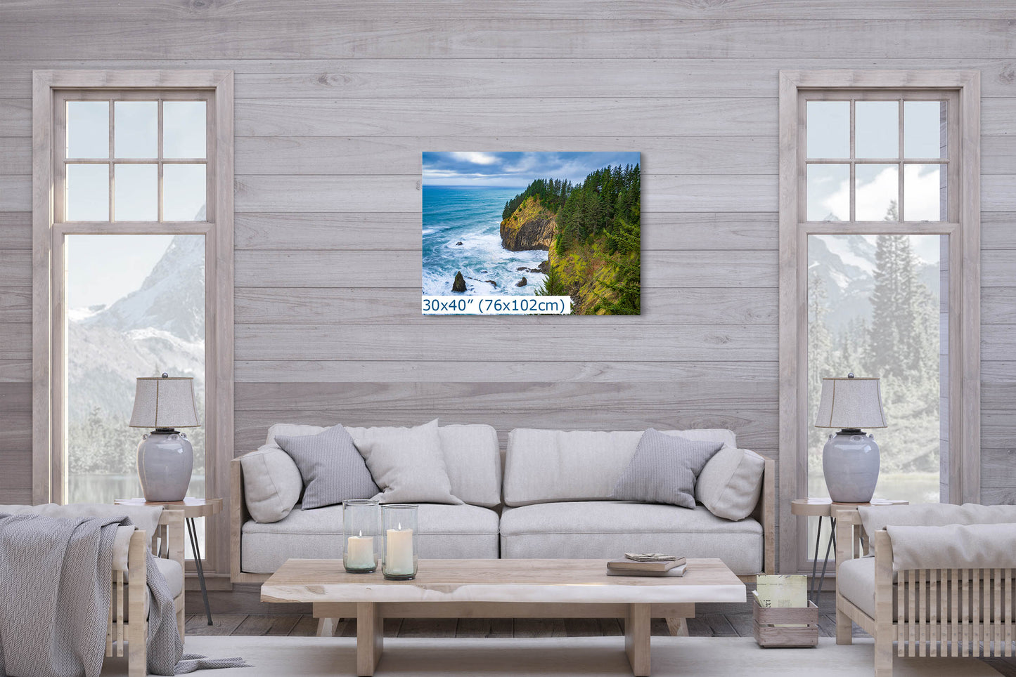 Oregon Coast Ocean Picture, Pacific Northwest Coastline Nature Photo Relaxation Artwork for Meditation, Apartment, Office & House Décor