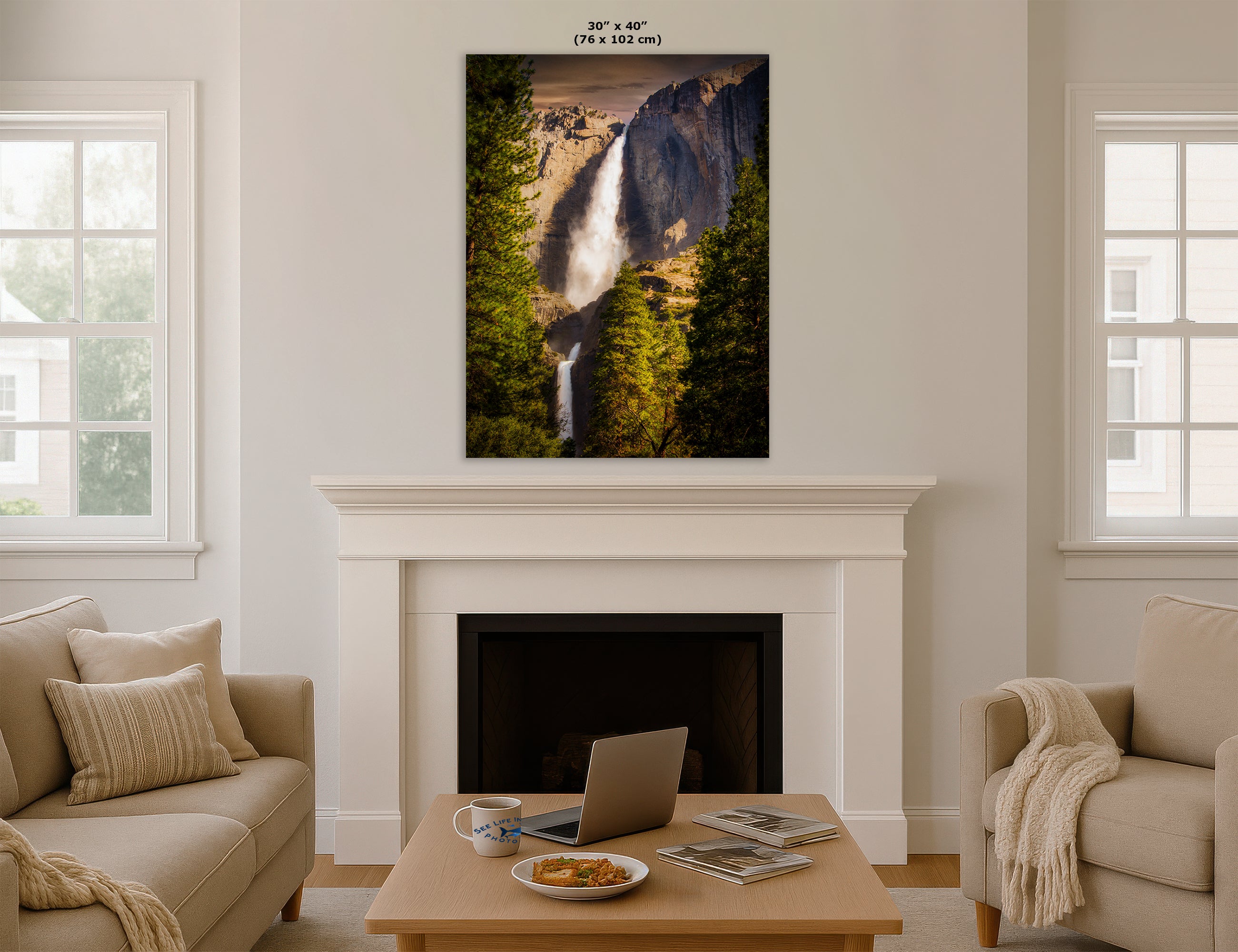 Yosemite National Park Waterfall Picture Nature Photo Bohemian Relaxation Artwork for Meditation