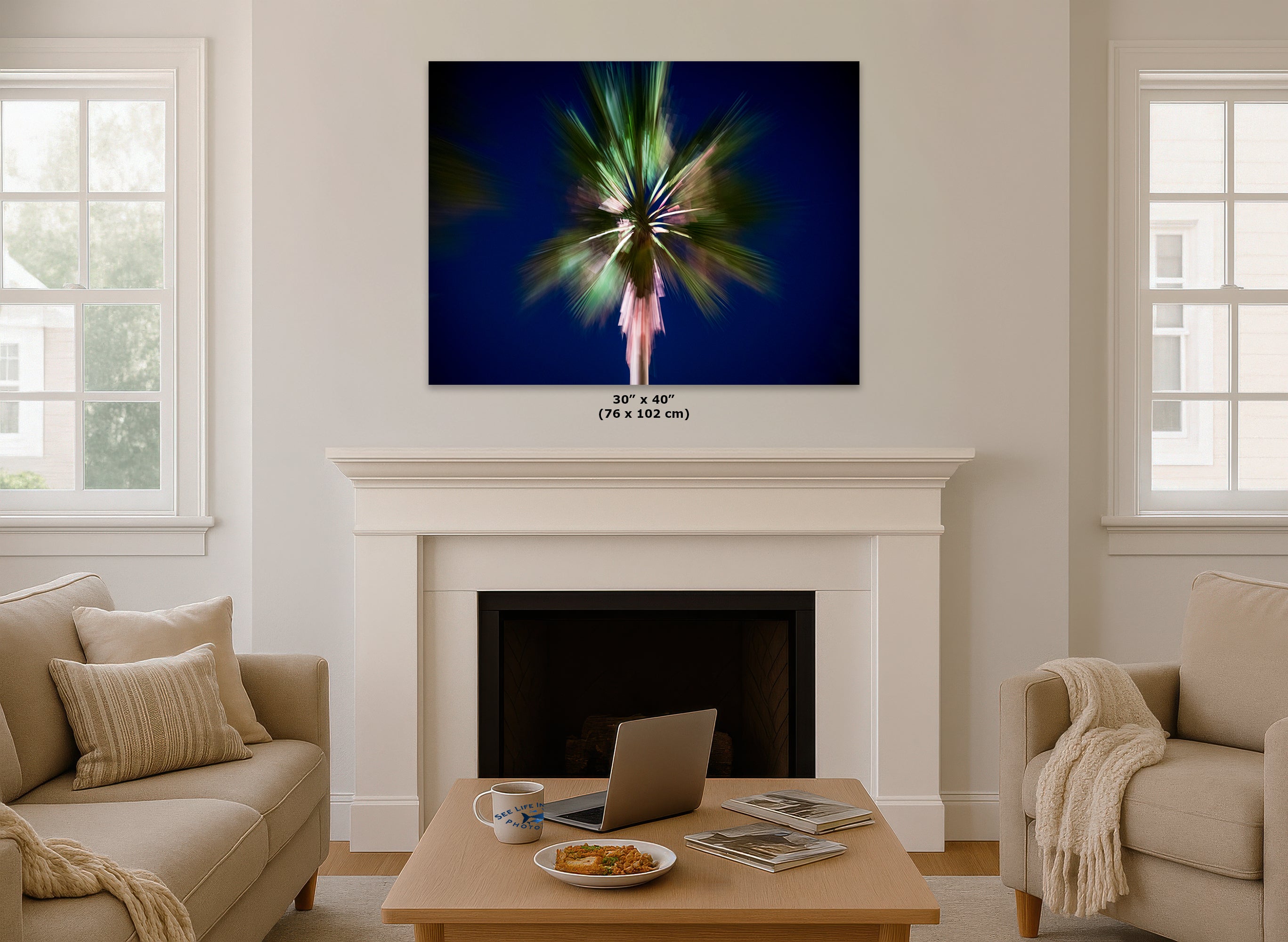 Palm Tree Forest Picture Impressionist Art Nature Photo Relaxation Artwork | Bohemian Style for Meditation, Office, & House Decor