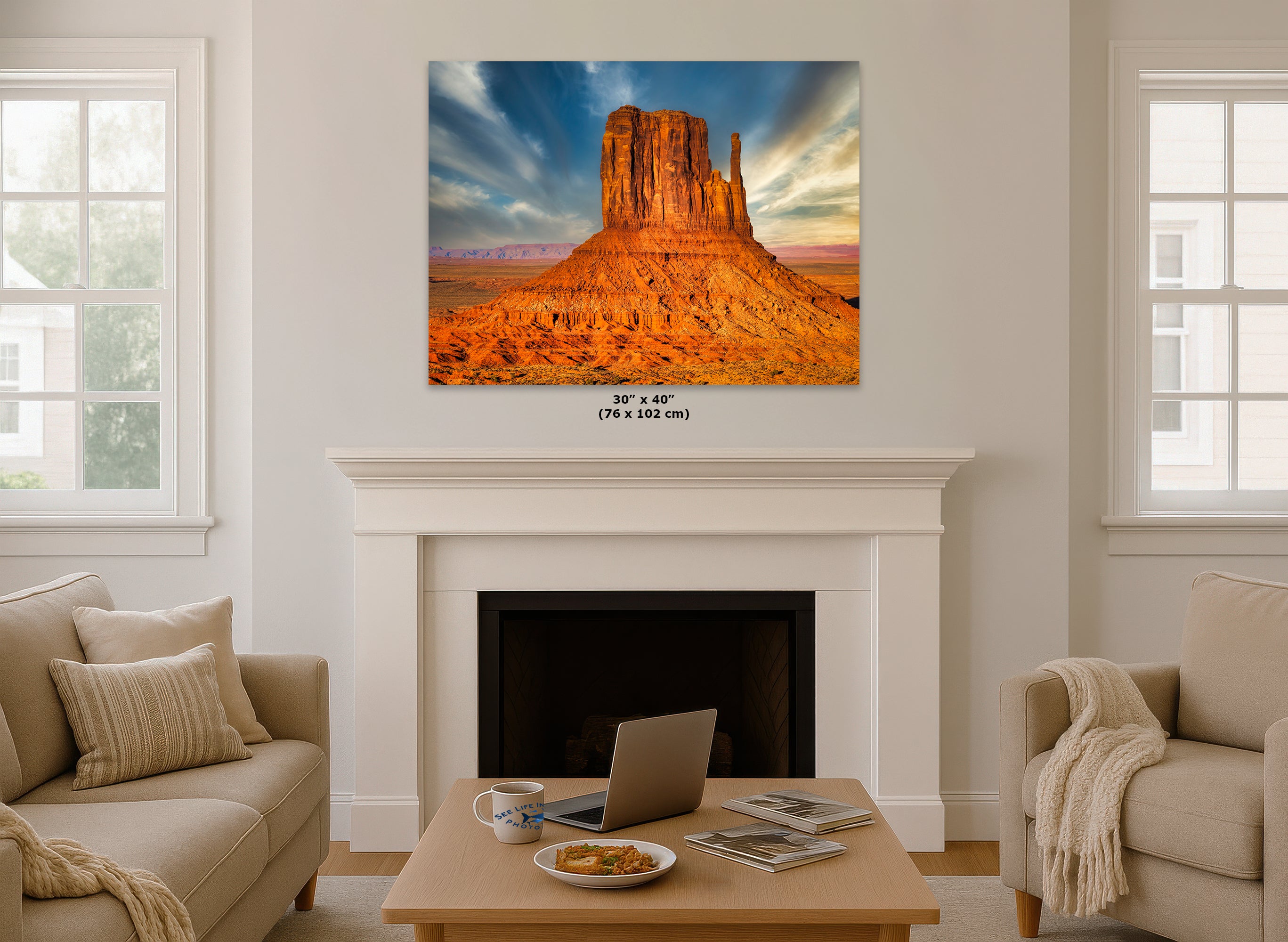 Monument Valley Arizona Desert Picture Nature Photo, Bohemian Style Relaxation Artwork for Meditation, Apartment, Office & House Decor