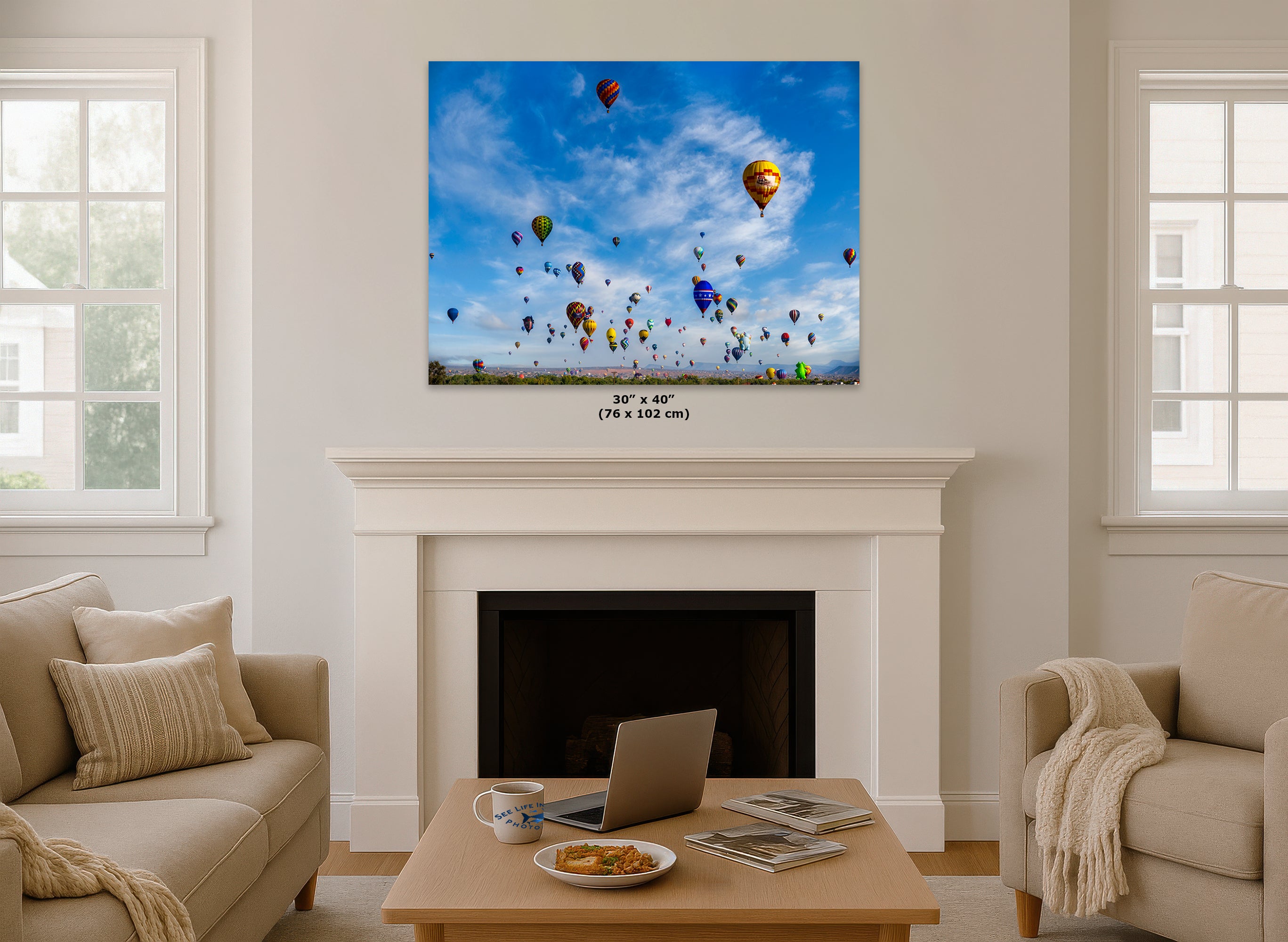 Hot Air Balloon Festival Mass Ascension | Albuquerque New Mexico Balloon Fiesta Wall Art Panorama | Office, Cubicle & House Decor
