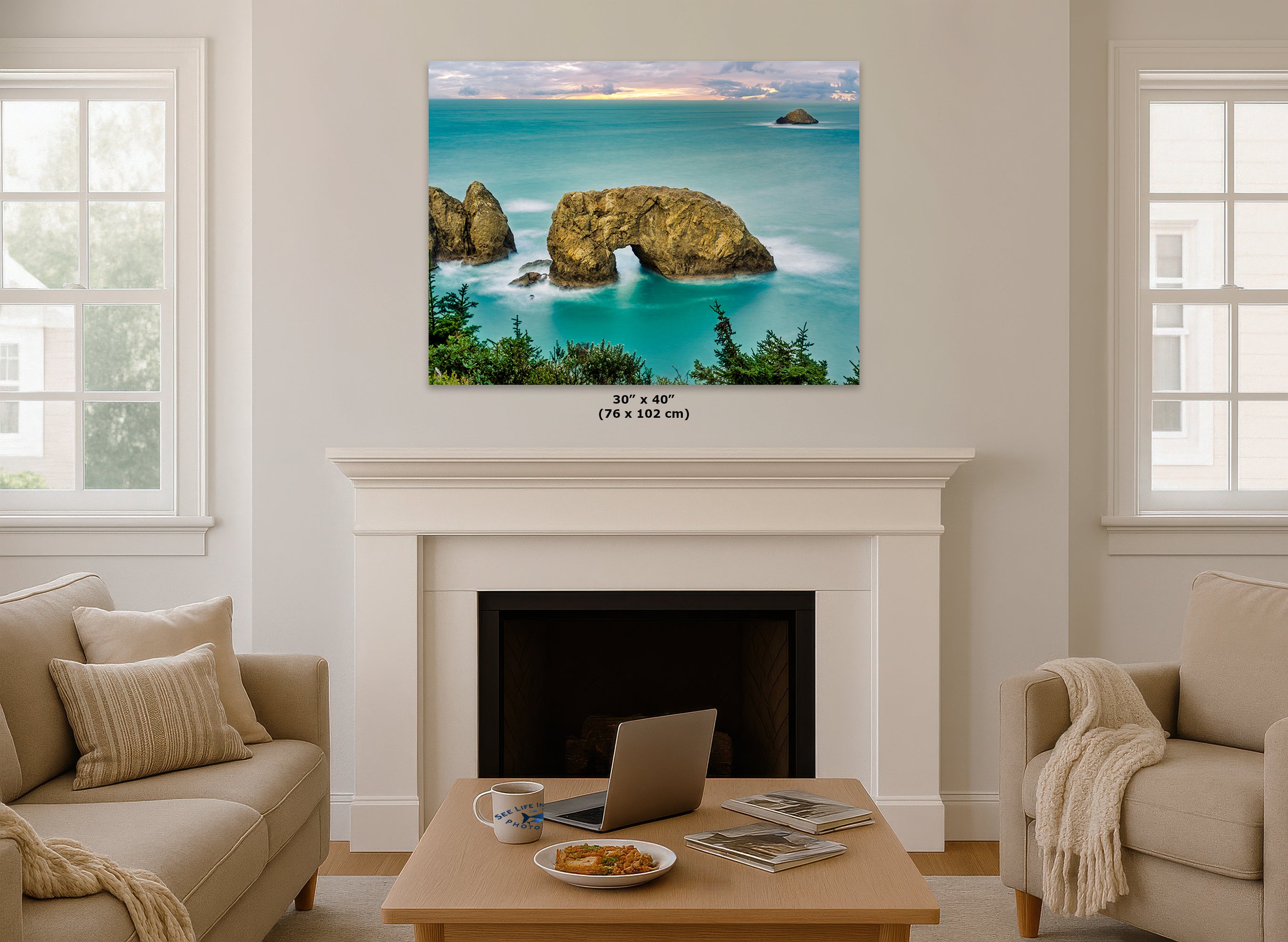 Sea Arch Oregon Coast Ocean Picture, Pacific Northwest Nature Photo Relaxation Artwork for Meditation, Apartment, Office & House Decor