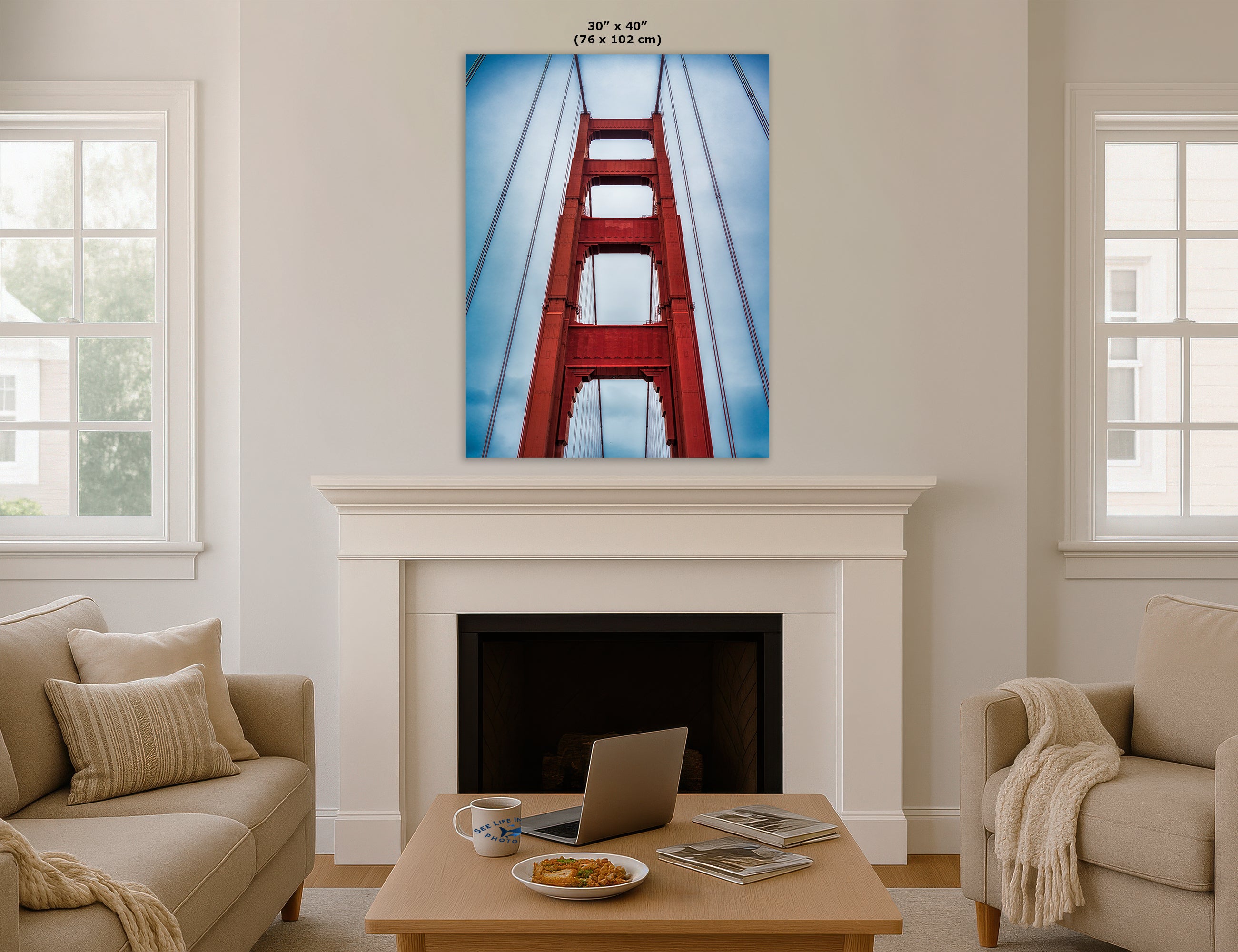 San Francisco Golden Gate Bridge Picture | Towering Canvas Wall Art | California Coastline Photography | Office, Dorm, or Home Decor