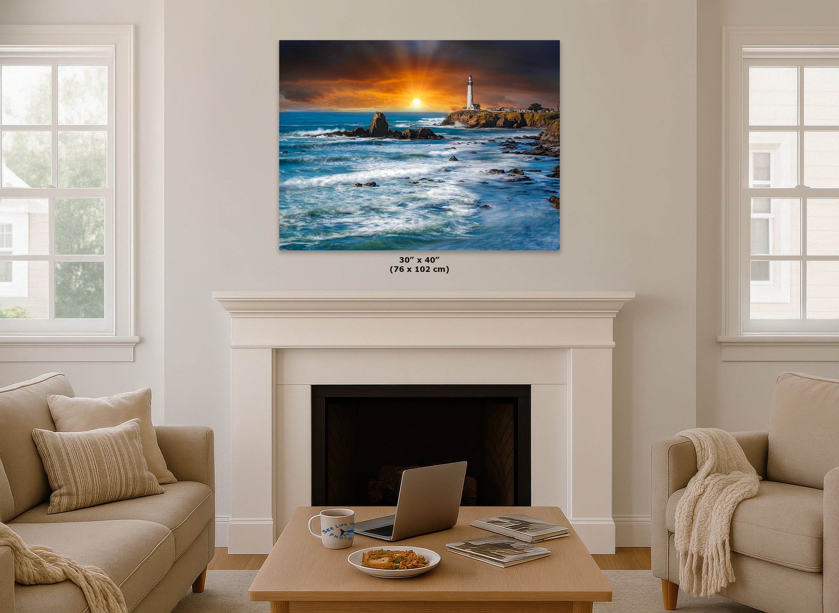 Pigeon Point Lighthouse Picture, California Coastline Ocean Picture, Relaxation Artwork Nature Photo for Meditation, Office, and House Decor