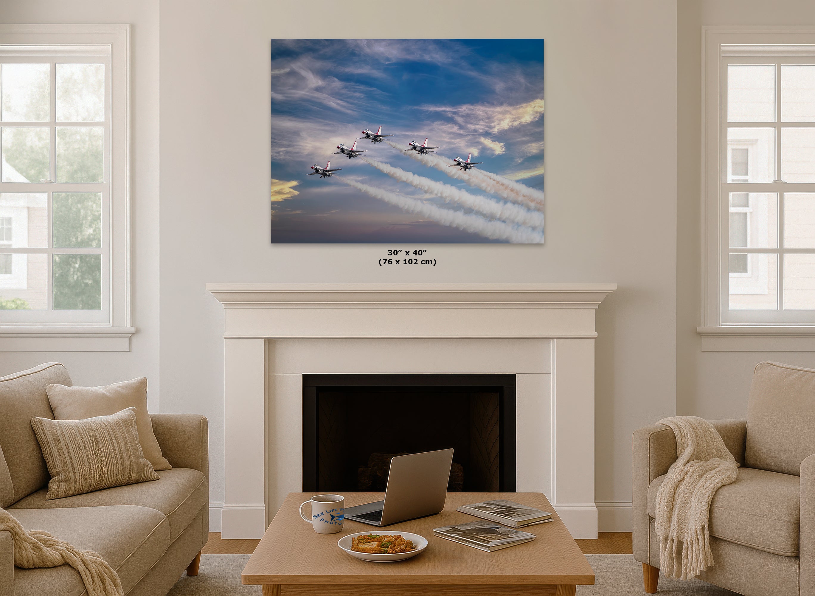 US Airforce Thunderbirds F-16 Fighting Falcon Aviation Artwork, Man Cave Decor & Garage Art | Military Jet Fighter Poster