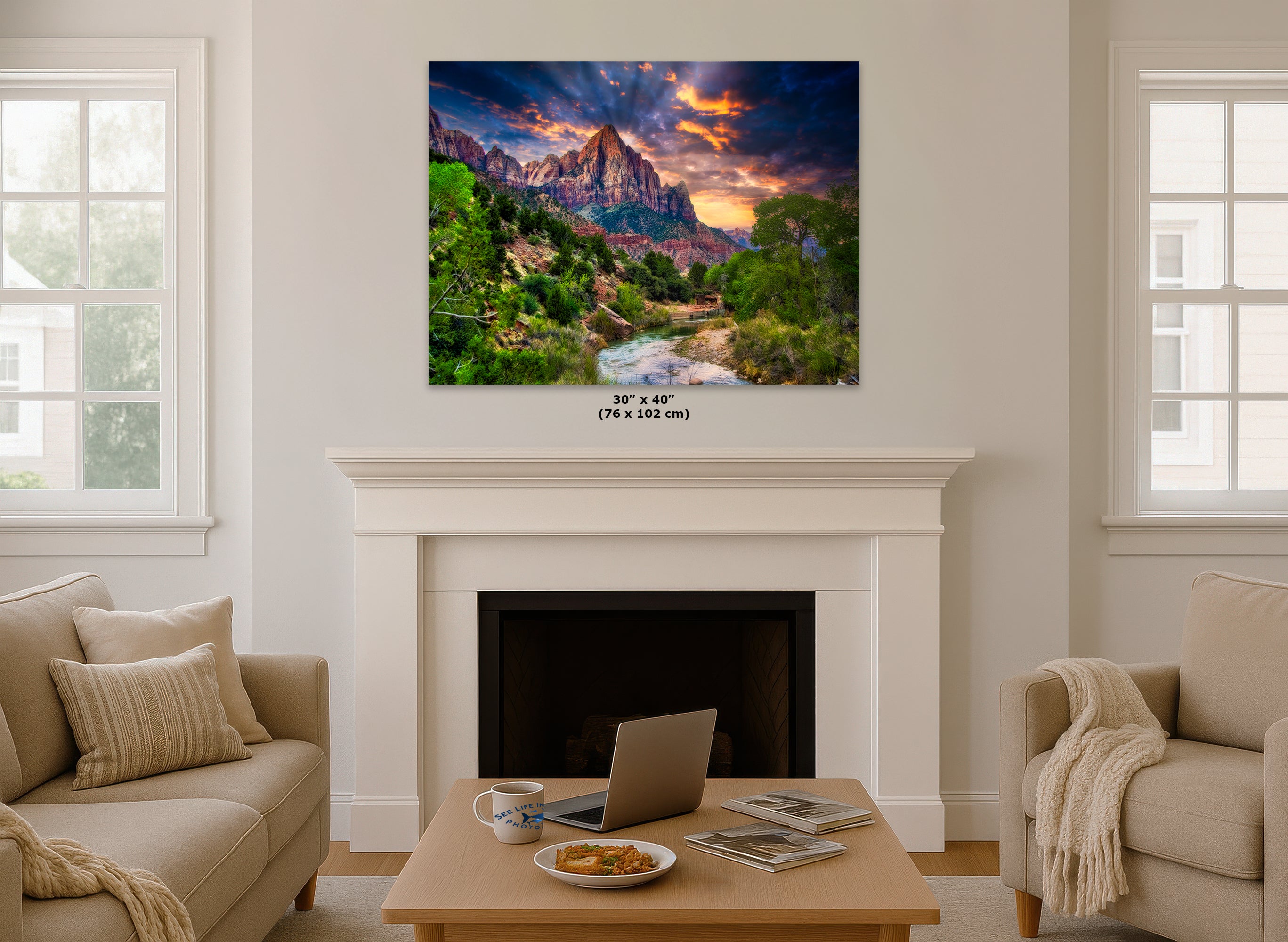 Zion National Park Art, Watchman Mountain Southwestern Desert Picture